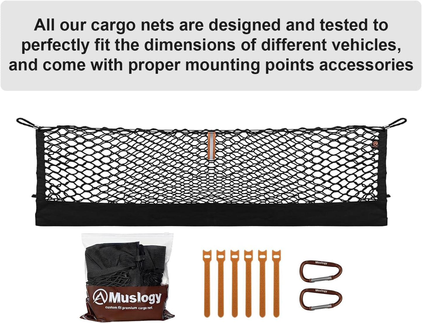 Muslogy Truck Bed Cargo Net Trunk Netting Compatible with 2021-2026 Chevy Suburban&Tahoe|GMC Yukon&Yukon XL| Escalade Accessories, Pickup Cargo Organizer SUV Sedan Storage Net w/Heavy Duty Carabiners