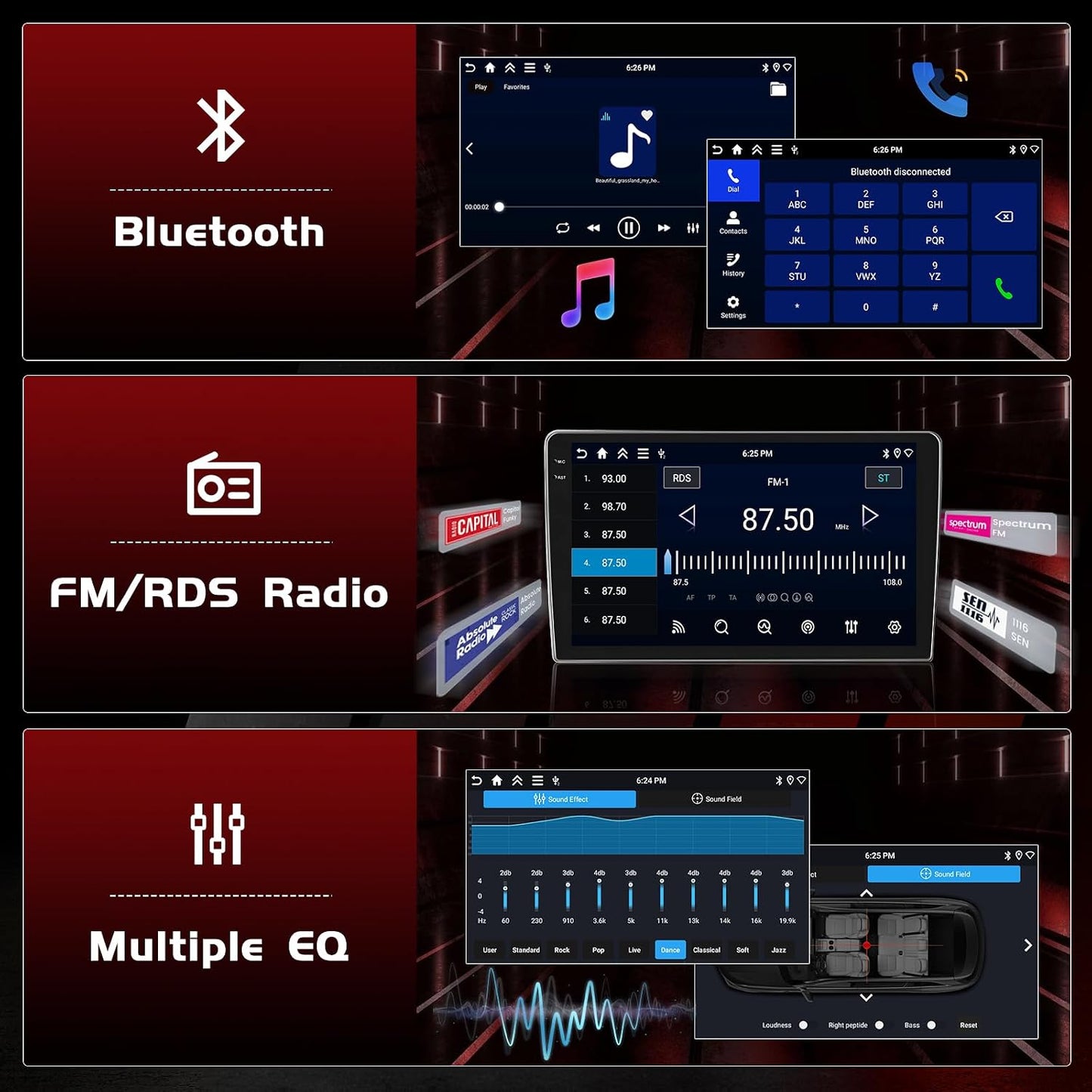 4+128GB Android 15 Car Radio for Toyota RAV4 2006-2012 Wireless Carplay Android Auto, 9" 1280 * 720P in-Cell Touch Screen Car Stereo with WiFi Bluetooth GPS FM/RDS EQ Backup Camera MIC