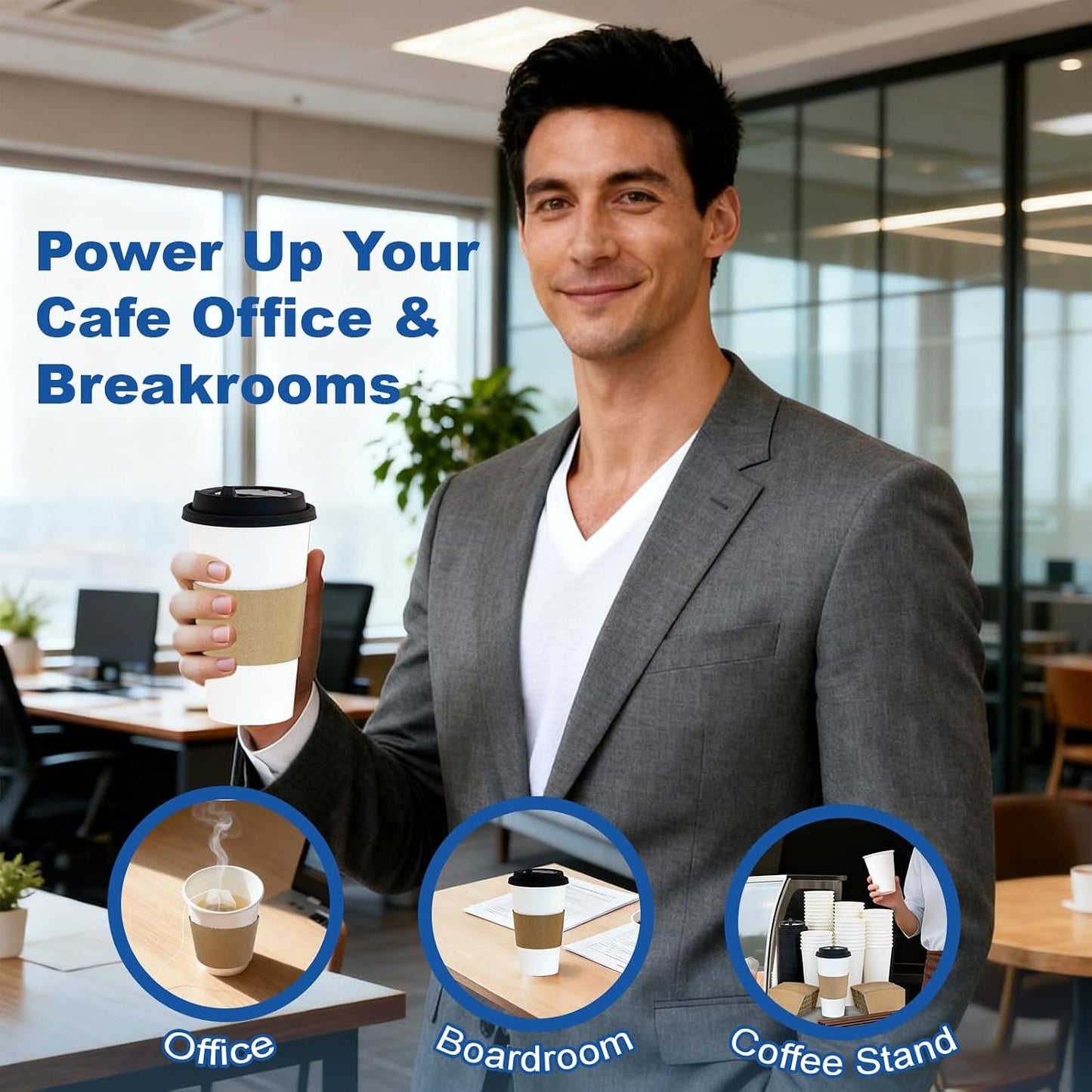 16 oz Coffee Cups + 16 Extra Cups Bulk Disposable To-Go Paper Cups with Lids and Sleeves for Hot Beverage, Chocolate, Cocoa, Office Supplies, Coffee Bar Accessories (100 Pack + 16 Extra Cups, White)