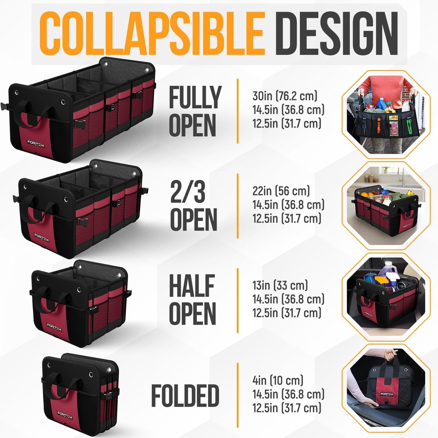 FORTEM Trunk Organizer For SUV Car Organizer and Storage, Multi-Compartment Storage Bag Car Accessories for Women Men, Perfect Christmas Gifts, 1680D Oxford, Non Slip Bottom, Straps, Soft Cover (90L)