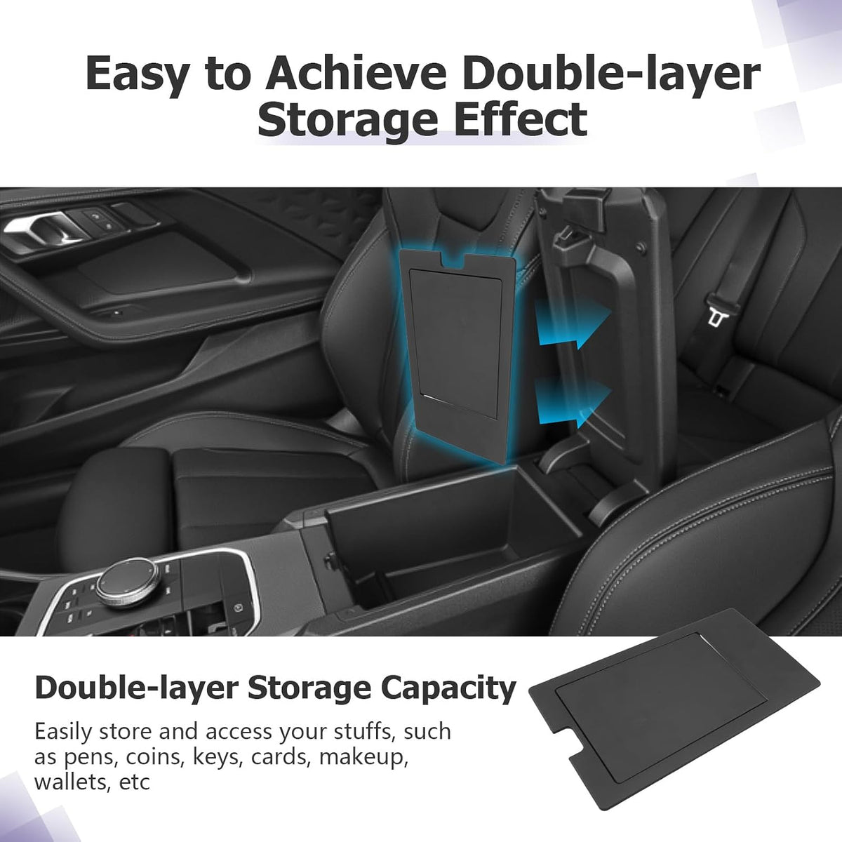 LUWU Center Console Hidden Box Organizer Compatible with 2025 B MW X3 Accessories 2025 B MW X3 30 xDrive/M50 xDrive Console Organizer Tray Armrest Hidden Storage Box Secret Compartment Box (Black)
