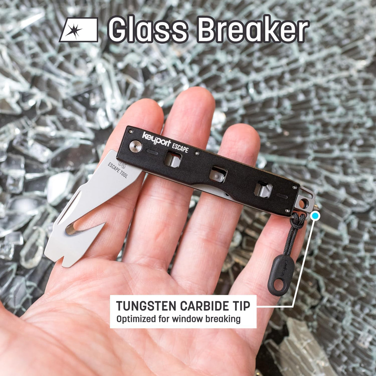 Keyport Car Rescue Tool - Tungsten-Carbide Window Breaker & Seatbelt Cutter
