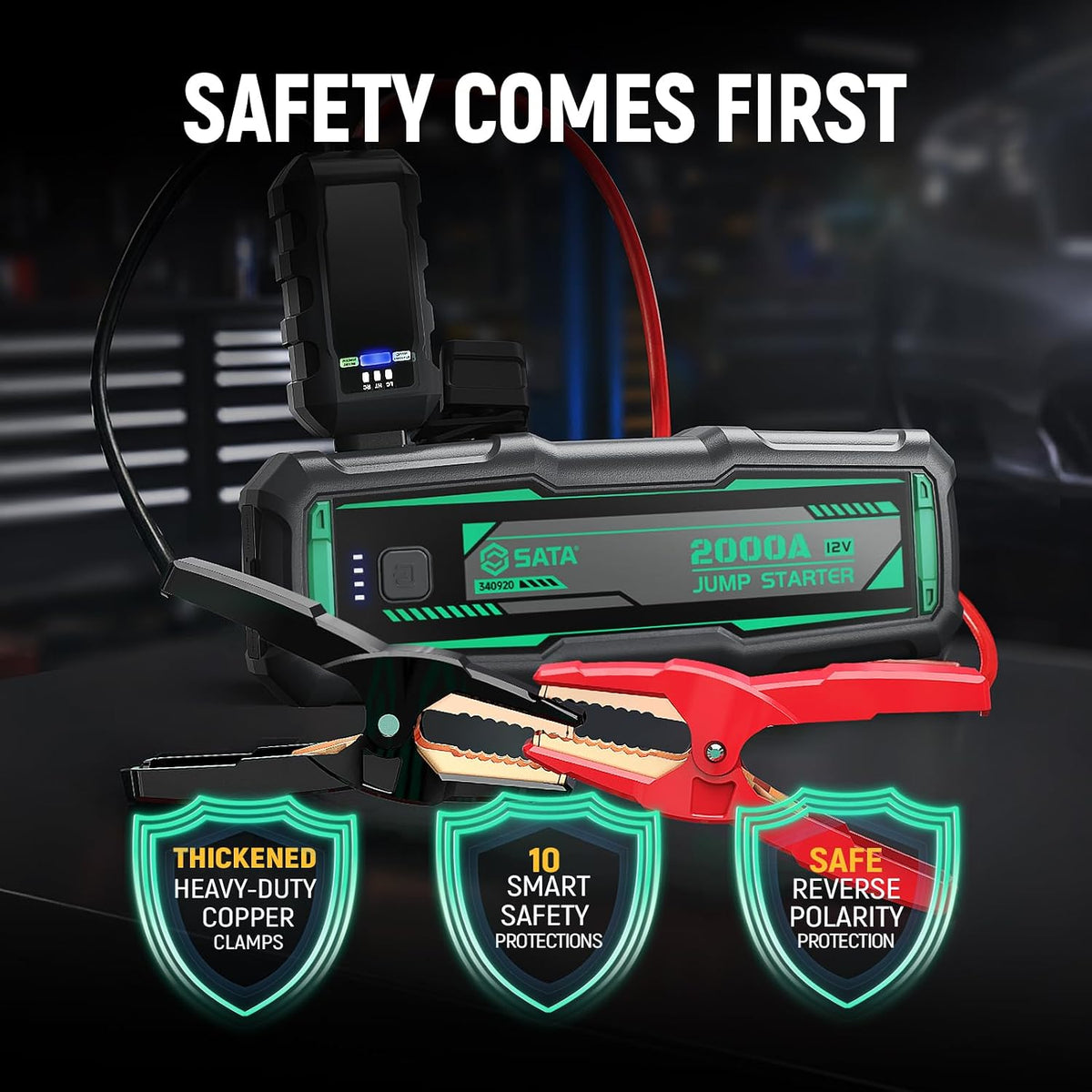 SATA 2000A Car Battery Jump Starter, 88.8Wh Power Pack for 12V Vehicles