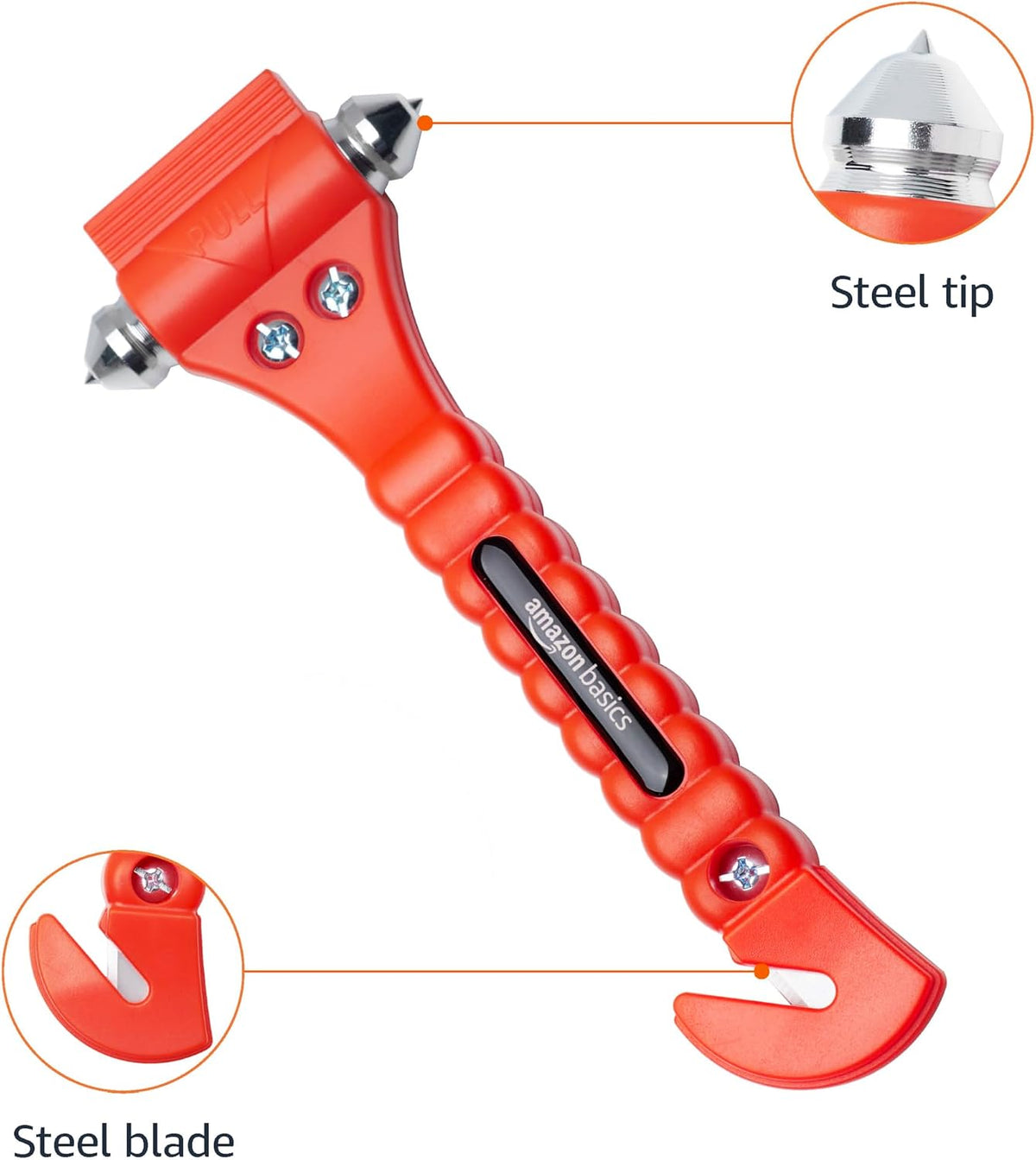 Amazon Basics Emergency Escape Tool, Window Breaker and Seatbelt Cutter, Car Safety Hammer with Protective Bracket, Bright Orange, 4 Pack, SW-835
