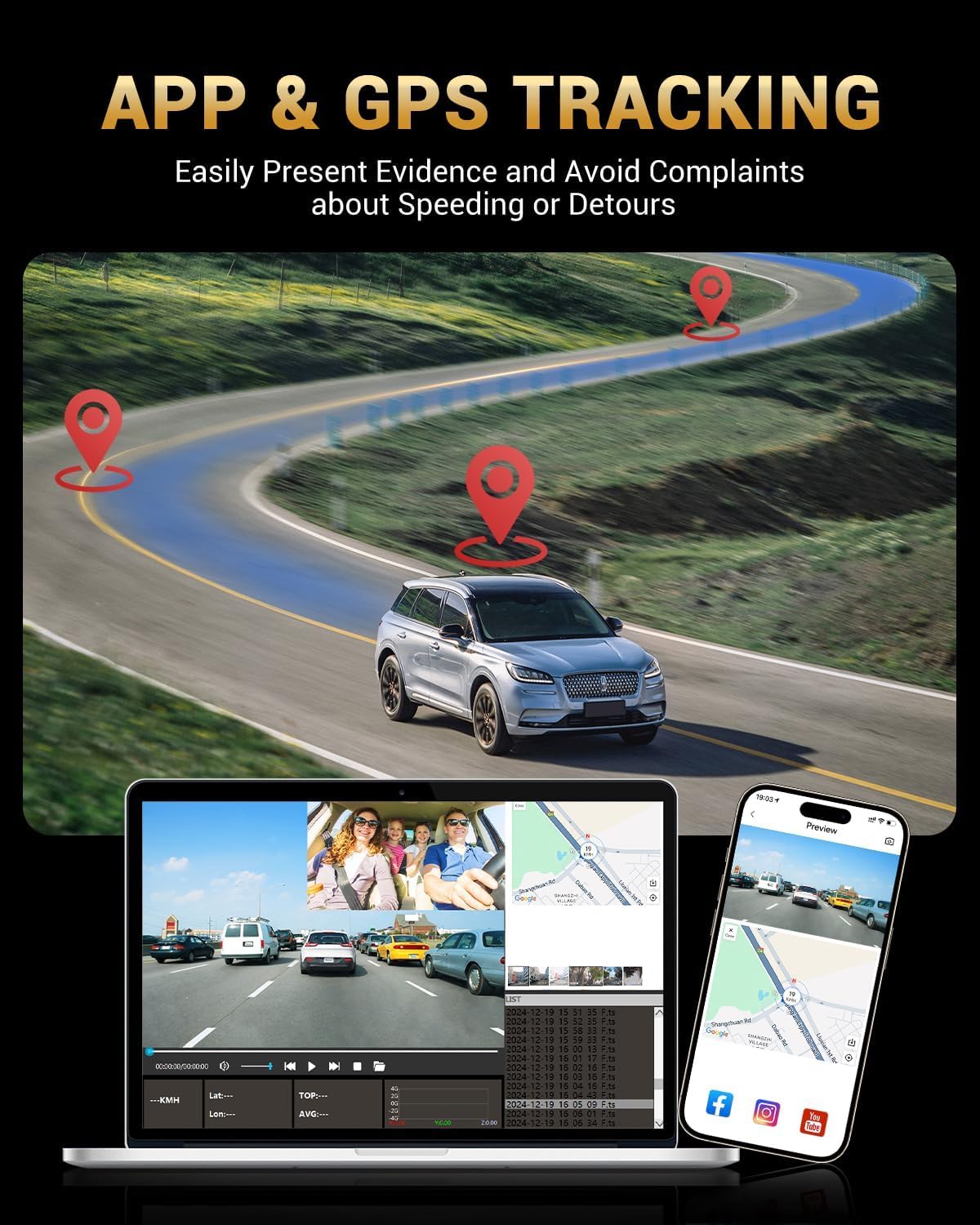 2.5K+1K Dual Dash Cam Front and Inside with GPS WiFi, 32GB Card, 24Hr Park