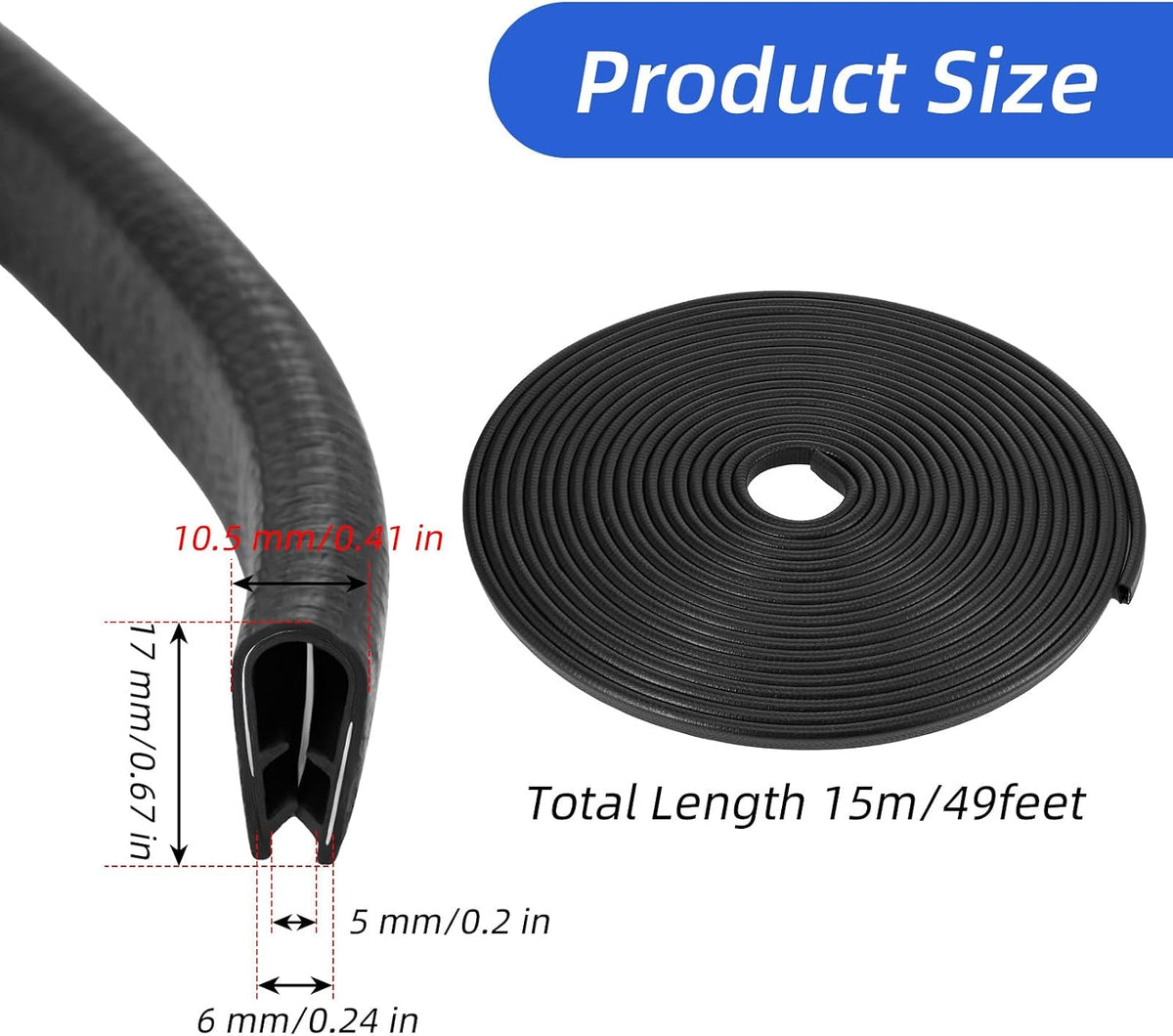 50 Feet Rubber Edge Trim U Channel Rubber Door Seal Strip 1/16" to 1/8"