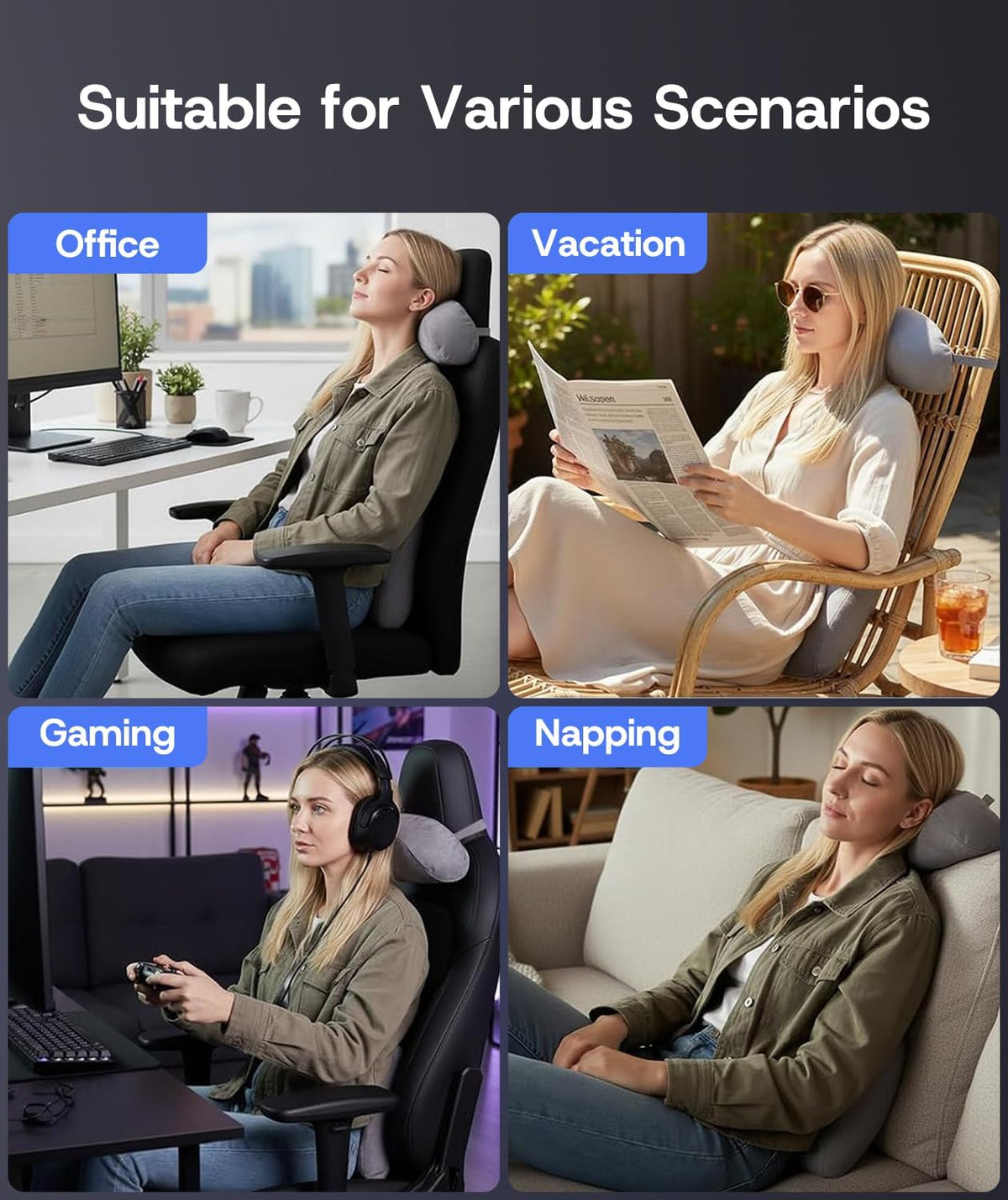 Farmogo Car Headrest Pillow & Lumbar Support Pillow Set for Tesla Model 3/Y/S/X Accessories, Suede Memory Foam Neck & Back Support, Removable Washable Cover - 2PCS