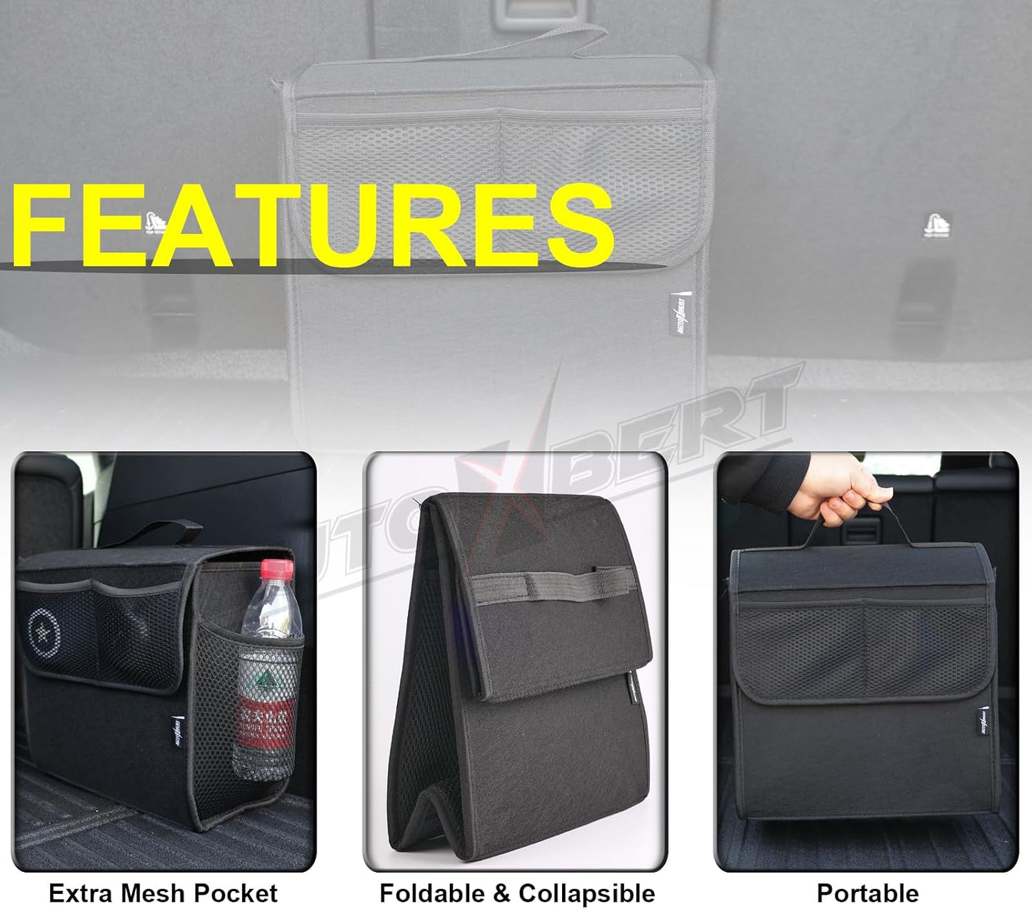 Car Trunk Organizer,Soft Felt Car Bag Organizer 12x7x12 inch Folding,for Honda CRV Civic Accord Ford Focus Fusion Toyota RAV4 Jeep SUV/Truck/Sedan/Van