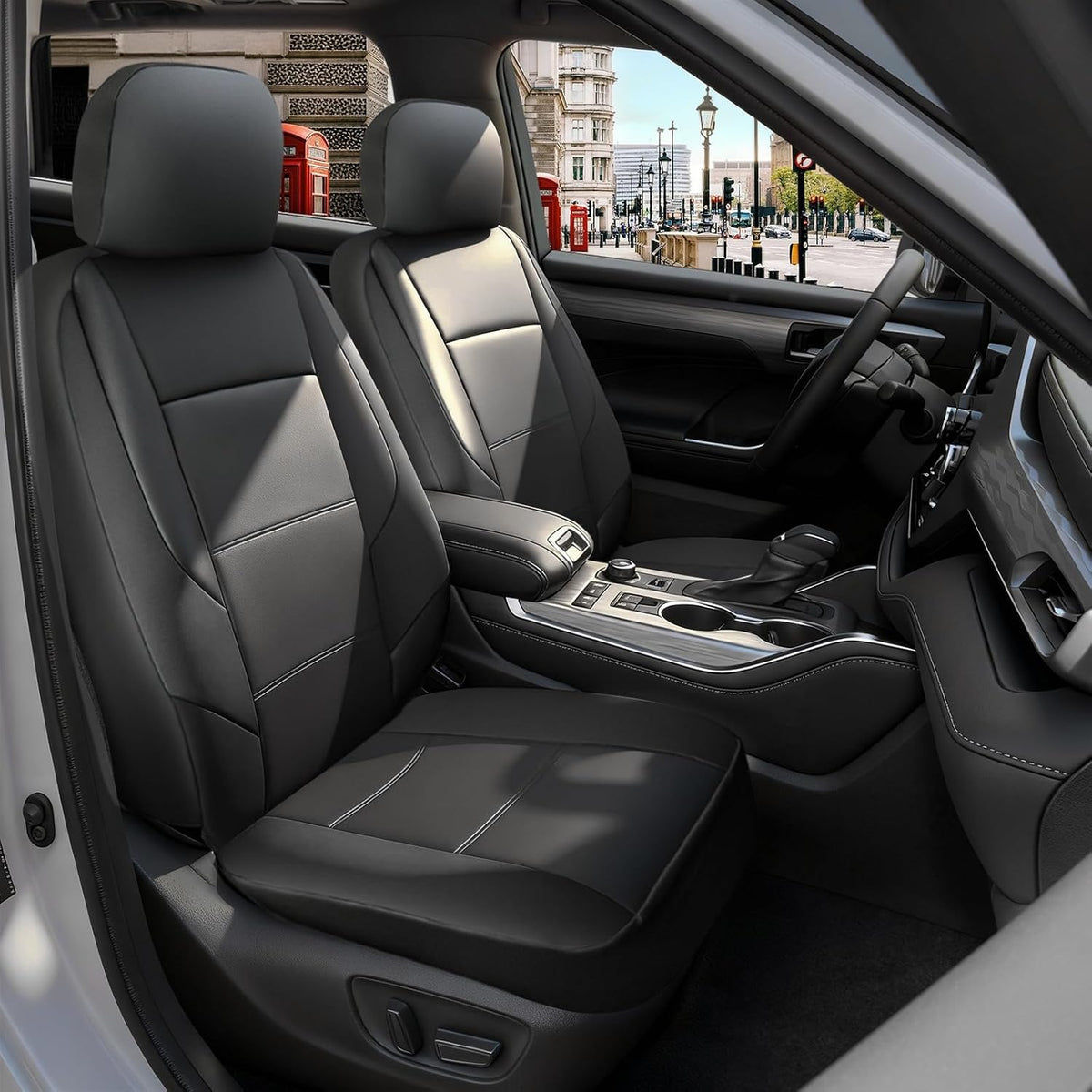 GIANT PANDA Front Car Seat Covers for 2009-2026 Ford F150,2017-2026 F250 F350 Super Duty Crew Cab SuperCrew SuperCab Pickup Trucks,Faux Leather 2-Pack (Black)