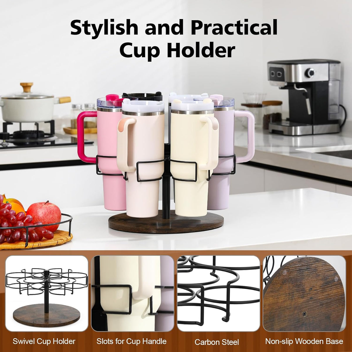 Water Bottle Organizer for Stanley 40 oz Tumbler with Handle, Rotatable Stanley Cup Organizer Holder, Patented Product, Kitchen Organizers and Storage for Stanley Cup Accessories, Ideal Gift, Black