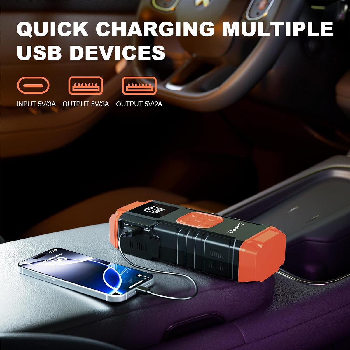 8000A Jump Starter with Air Compressor, 10-in-1 Car Battery Jump Starter Shiny Orange for Up to 10.0L Gas & 9.0L Diesel Engines, 150PSI Tire Inflator with Auto Shut-Off, LED Emergency Light