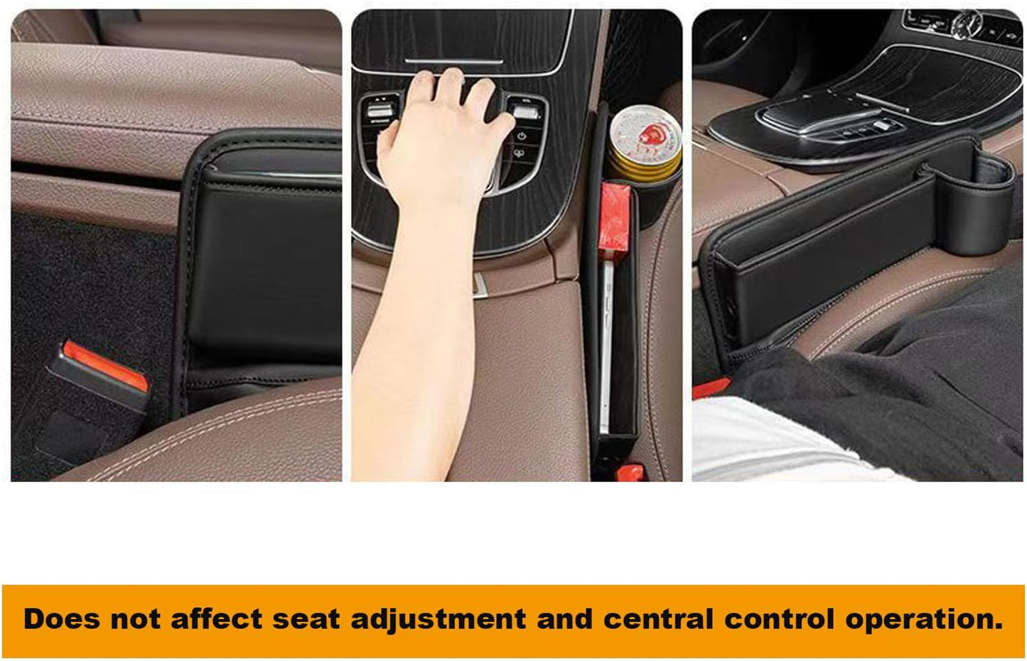 Car Leather Cup Holder Gap Bag for Mobile Phones Glasses Keys Cards Seat Gap Storage Box (2 Pack, Black)