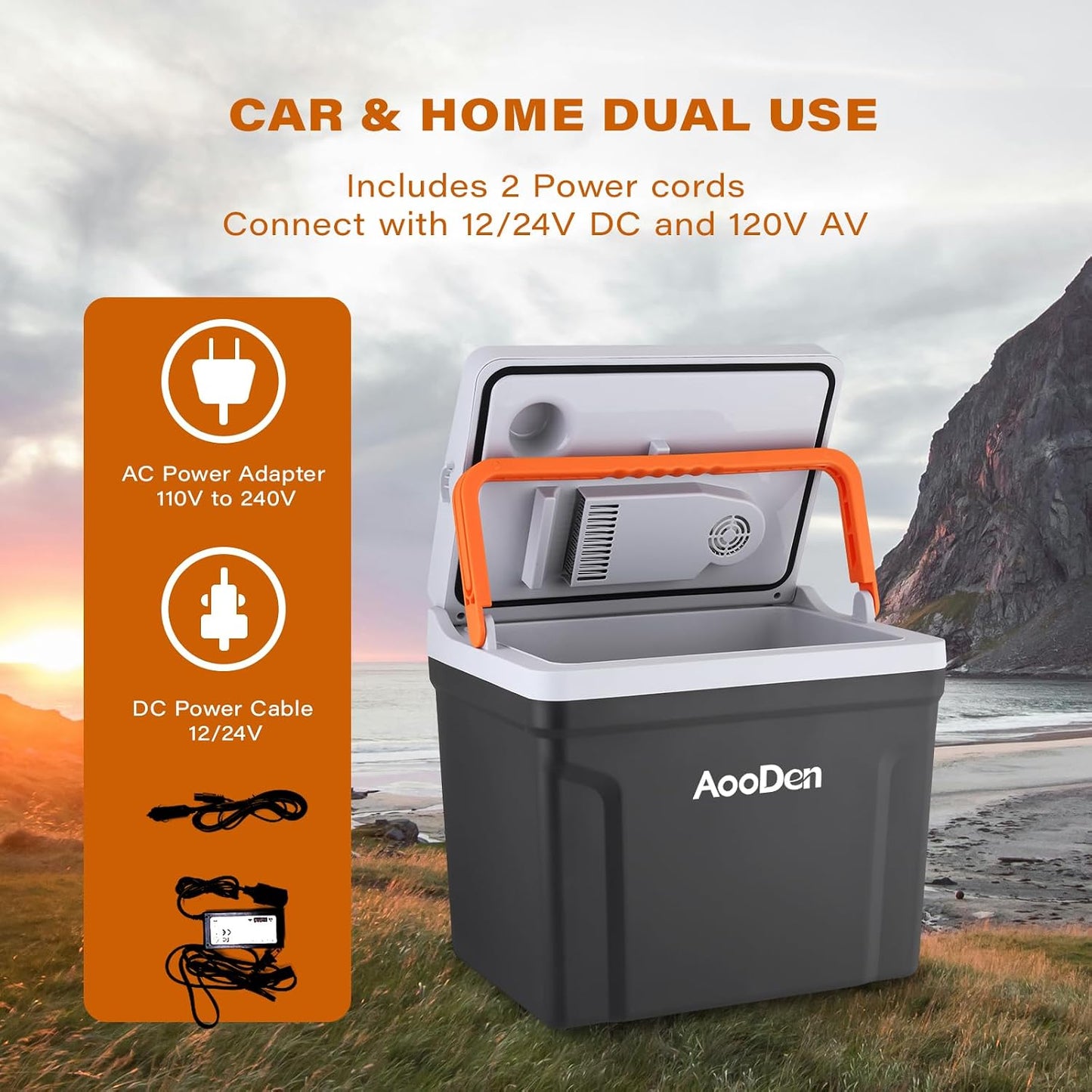Upgrade 27 Quart (25Liter) Electric Car Cooler and Warmer with New Removable lid Design, Thermoelectric Iceless Cooler for Travel, Camping, Vehicles, Truck, Home - 12V DC and 120V