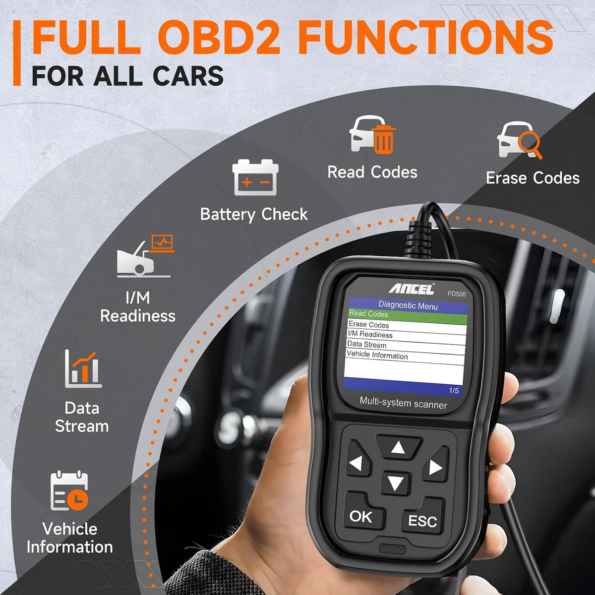 ANCEL FD500 OBD2 Scanner for Ford, Lincoln, Mercury, Battery Registration