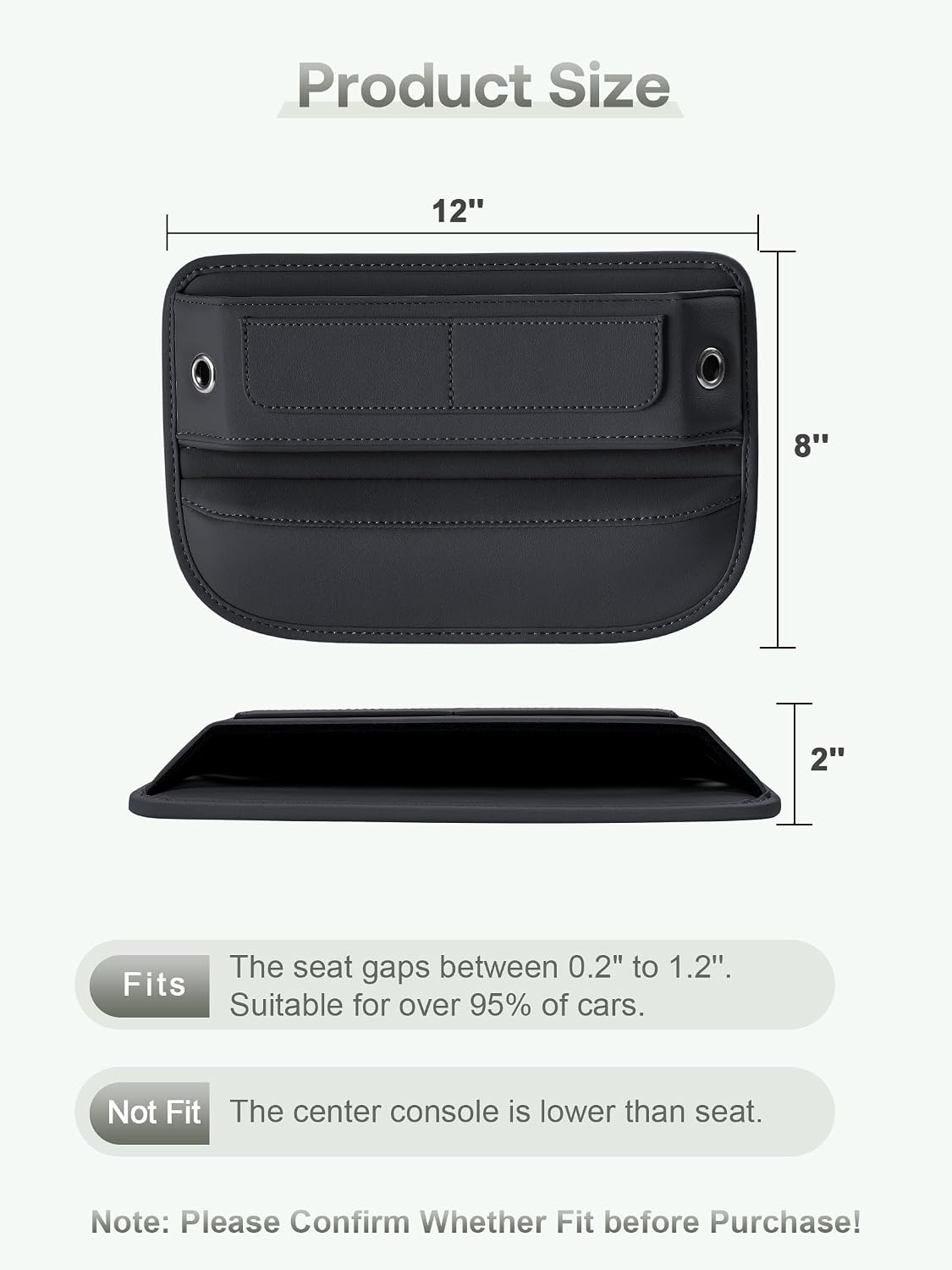 Universal Fit Premium Leather Car Seat Gap Filler Organizer, Center Console Organizer with Card Slots, Clever Gifts for Car SUV Truck Owners (Black, 1 Pack)