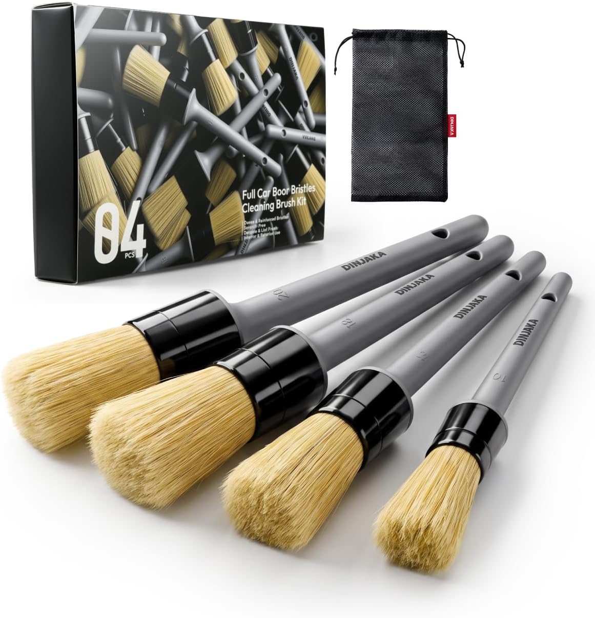 Car Detailing Brush Set Boar Hair 4 Pack Interior Exterior Vents