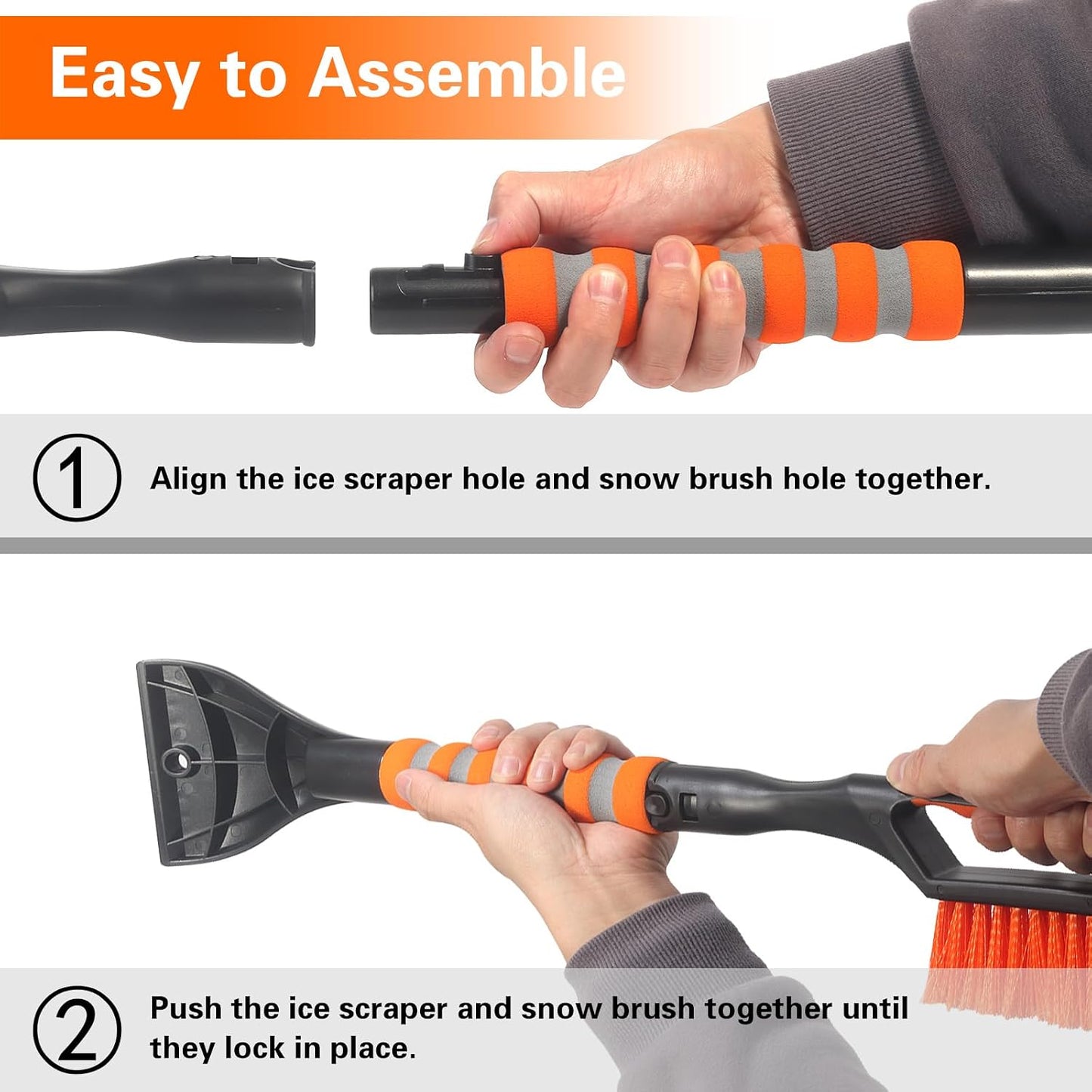 Snow Brush and Ice Scraper for Car Windshield,26.4" Window Scraper Deicer for Car SUV and Truck,Ice Scrapers and Brushes 2 in 1,Winter Car Automotive Exterior Accessories(1Pack Orange)