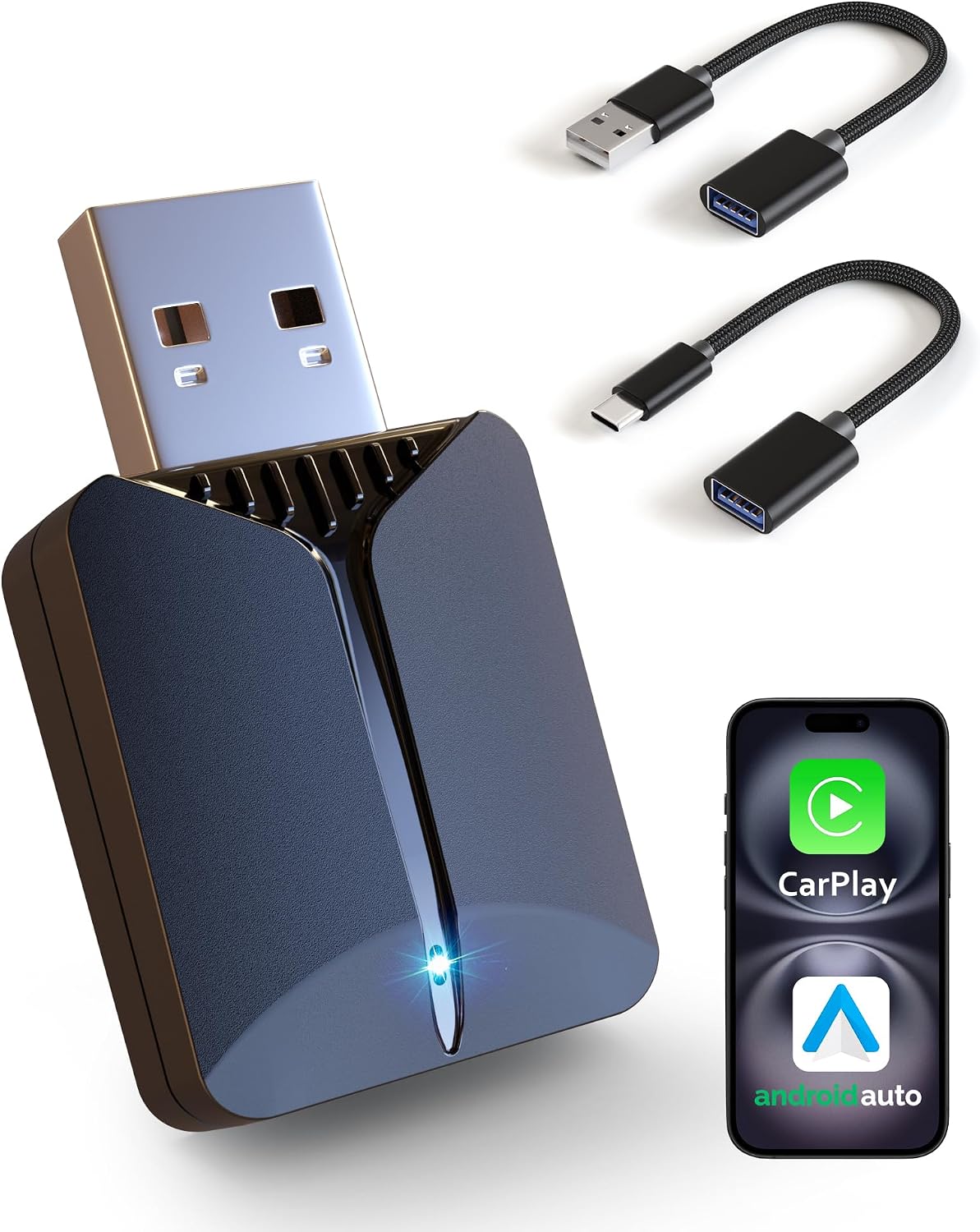 2 in 1 Wireless Carplay Adapter -Android Auto Adapter, 5.4/6GHz for iPhone