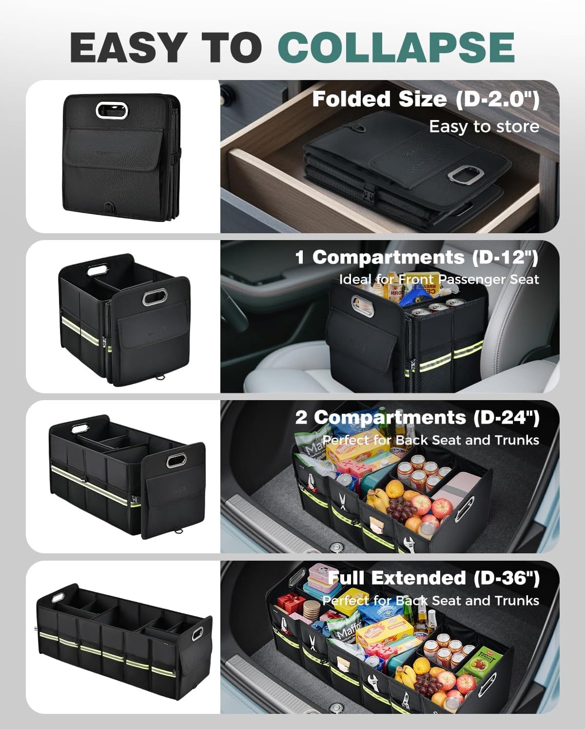 FLORICH Update Trunk Organizer for Suv, Large Truck Organizer Back Seat Storage Premium, Collapsible Multi-Compartment Car Organizers and Storage Waterproof