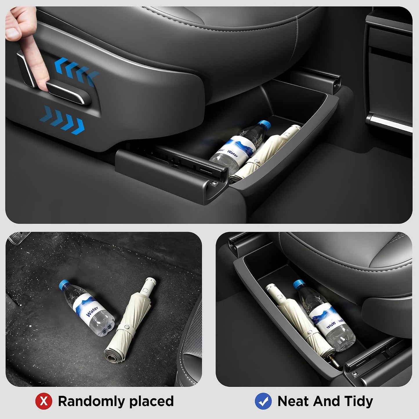 10PCS Center Console Organizer for Tesla New Model Y Juniper (Premium & Performance) Under Seat Storage Armrest Cover Hidden Storage Charger Pad for Tesla Model Y Accessories 2025 2026 Black