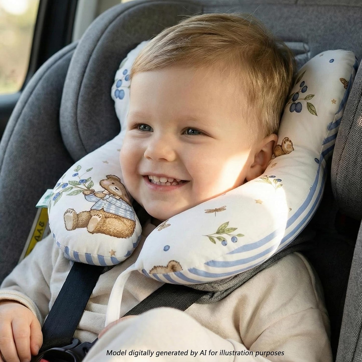 Baby Neck Pillow, U-Shape Pillow for Car Seat and Stroller, Lightweight Comfort Pillow for Babies and Toddlers (Berry Bear)
