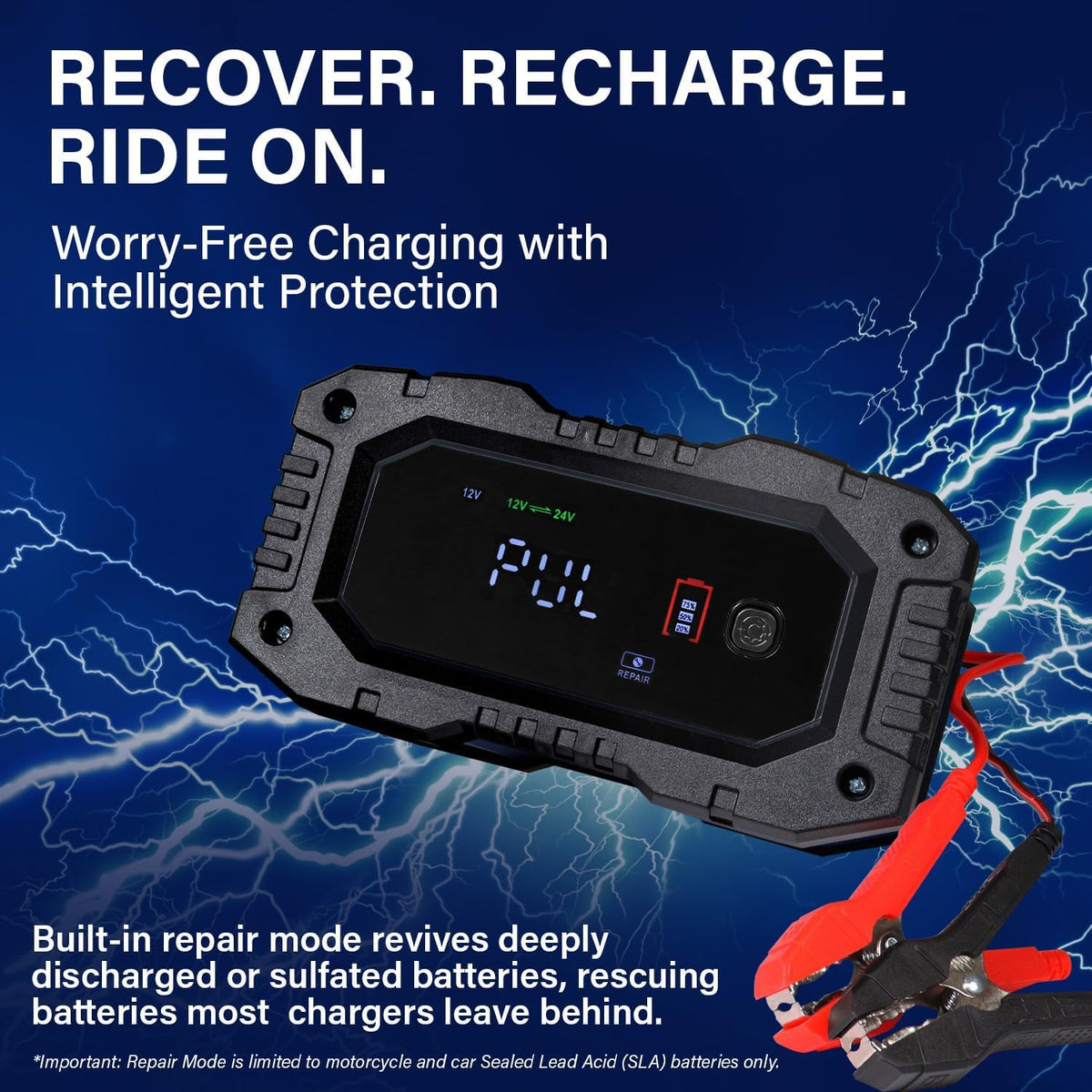 Mighty Max Battery 12V/24V 10Amp Smart Automatic Charger & Maintainer with Restoration, Desulfator, and Winter Mode for for Car, RV, Boat, Truck, Motorcycle - Lithium, AGM, SLA, Gel, Wet, Deep Cycle