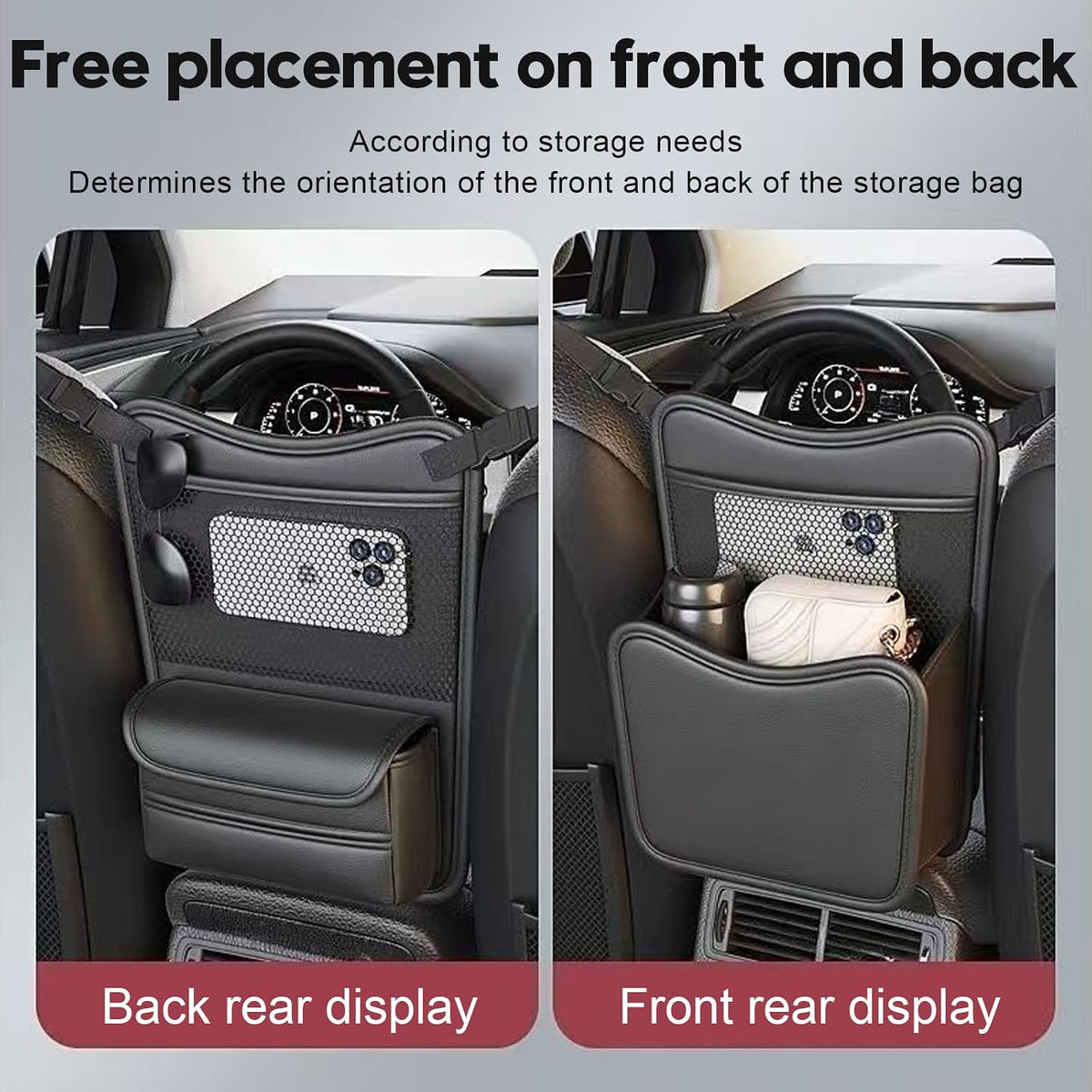 EMTK Car Seat Back Organizer, Black, Mesh Pocket Storage Bag, Reversible Front and Back Placement, 12.99 x 8.86in