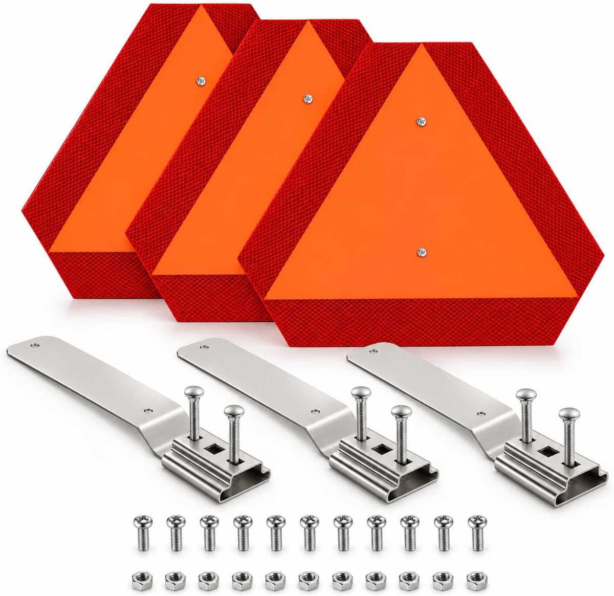 1 Set- Slow Moving Vehicle Sign with Mounting Bracket, 14 x 16 Inch Aluminum Reflective Triangle, Orange SMV Warning Sign for Golf Cart, Tractor, UTV, ATV, Roadside Safety