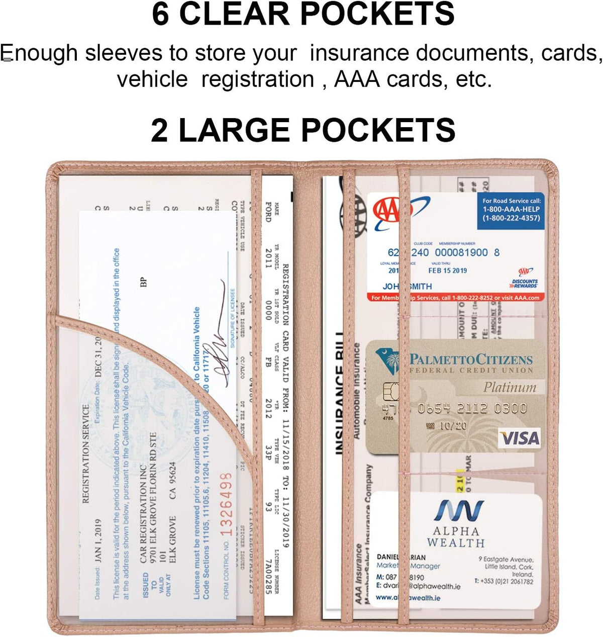 Car Registration and Insurance Holder, Glove Box Organizer, Rose Gold