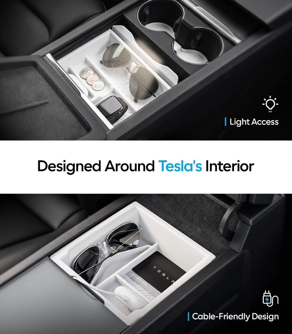 Wigoo for 2026 Tesla Model Y/3/YL Accessories Console Organizer 4PCS White