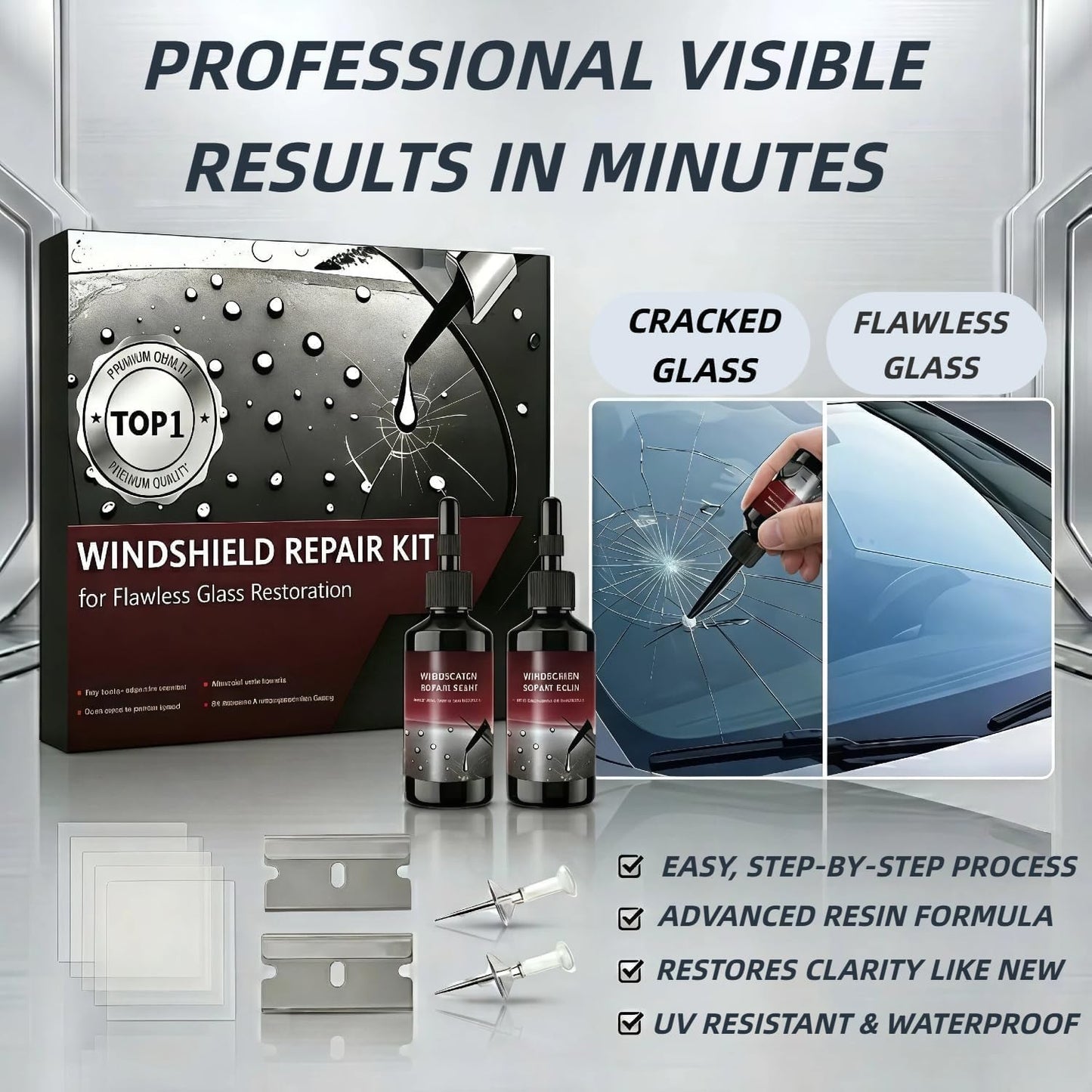 Windshield Repair Kit, 5Min Quick-Repair Nano Glass Repair Fluid. Suitable for Repairing car Windows, Rearview Mirrors and Glass.-New 2Pack