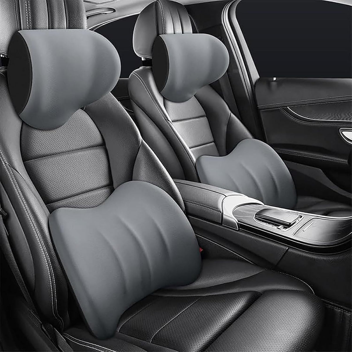 Car Headrest & Lumbar Support Cushion For Ford Bronco Sport (CX430) 2021-2025, Ergonomic Car Seat Headrest Memory Foam Neck and Back Pillow Kit Breathable Removable for Driving Fatigue Relief