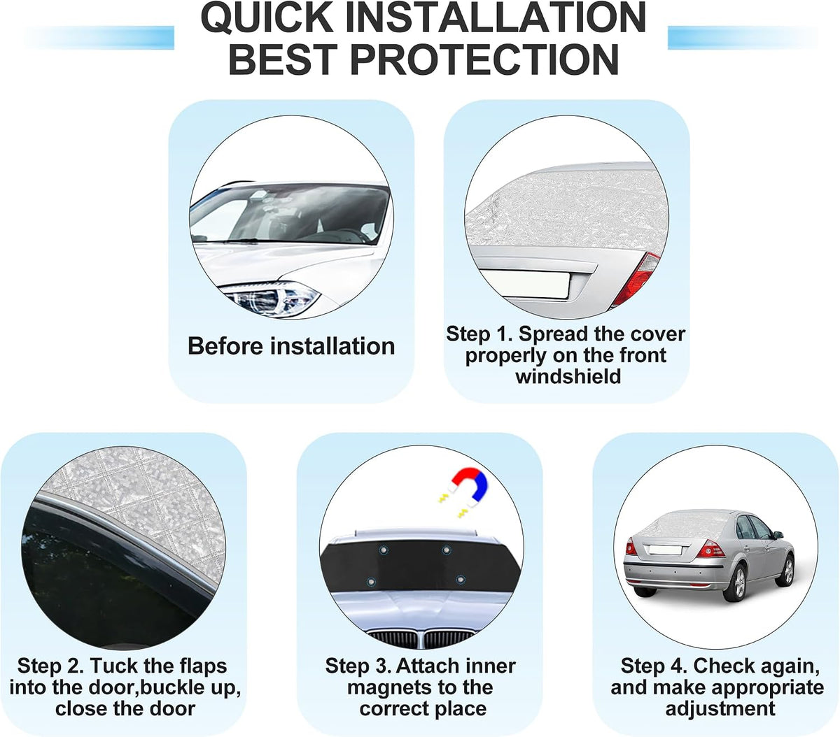 X AUTOHAUX Rear Windshield Cover for Ice and Snow Magnetic Car Window Black