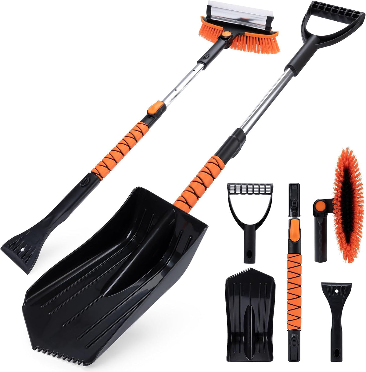 TONDA Snow Brush and Ice Scraper for Car Windshield, 180° Rotating Brush with Squeegee, Extendable Handle with Foam Grip, Snow Shovel for Cars, Trucks & SUVs, Blue