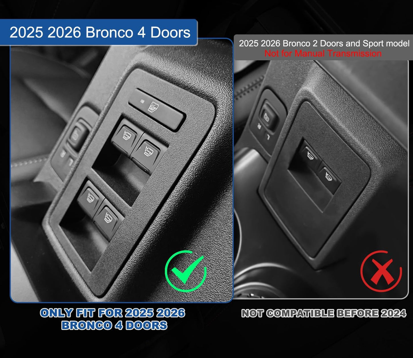 GZSH 2 PCS Trunk Organizers for 2025 2026 Ford Bronco 4 Doors Automatic Transmission ONLY with Center Console Organizer, Door Handle Storage Not for manual transmission (Not for Sport & 2Door)
