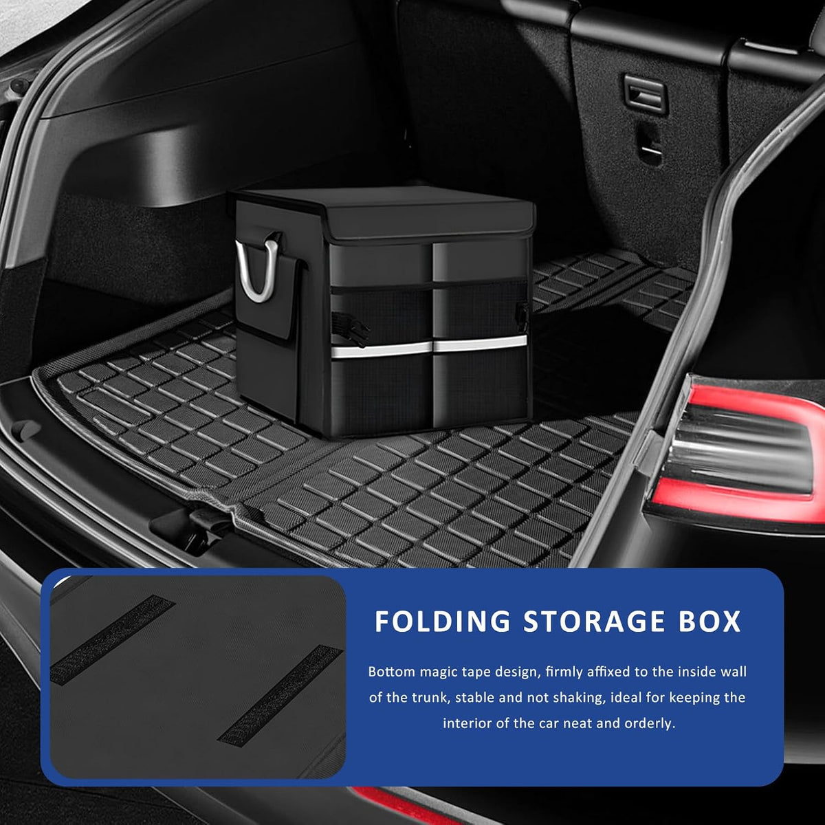 Trunk Organizer with Lid, 28L Collapsible Car Storage Organizer with Aluminum Handles & Reflective Strip, Waterproof Oxford 2-Compartment Cargo Storage Box for Sedan SUV Truck (Black)