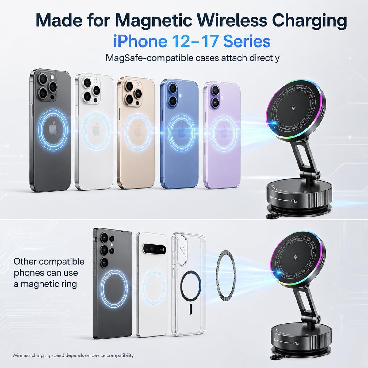 15W Wireless Car Charger Mount, Compatible with MagSafe