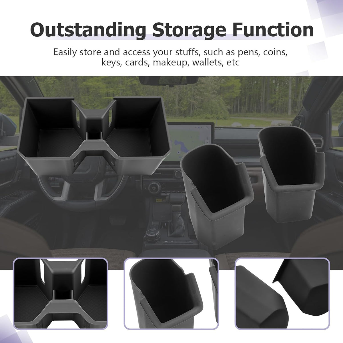 LUWU 2025 4Runner Accessories Compatible with 2025 Toyota 4Runner Center Console Cup Holder, Rear Seat Door Side Silicone Cup Holder Black 2-Pack