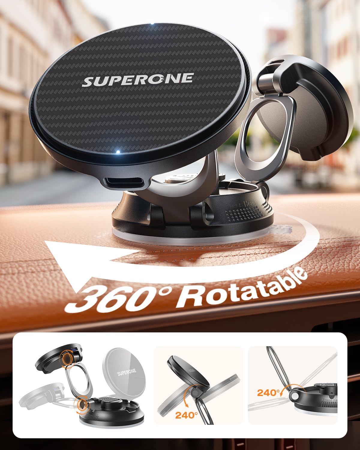 SUPERONE for MagSafe Car Mount Charger, 15W Fast Charging Magnetic Wireless Car Charger [88+LBS Ultra Suction & 2800gf Strong Magnetic] 360° Vacuum Magnetic Phone Holder for iPhone