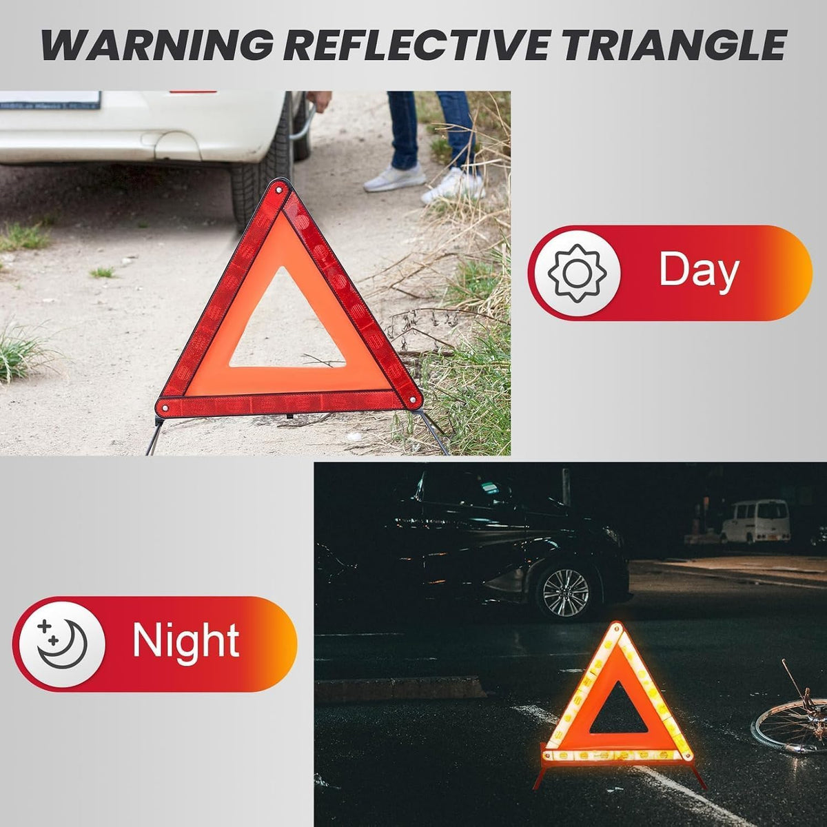 Warning Triangle for 2019-2025Dodge RAM 1500, Emergency Reflective Triangles Roadside Hazard Safety Triangle Reflector Box Stand