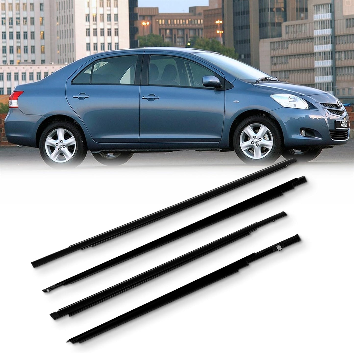 OCPTY 4PCS Car Outer Door Window Molding Trim Weatherstrip Window Seal Compatible with 2007-2016 For Toyota Yaris Sedan 4-Door, Replace 68160-52150,68180-52130,68210-52150,68230-52130