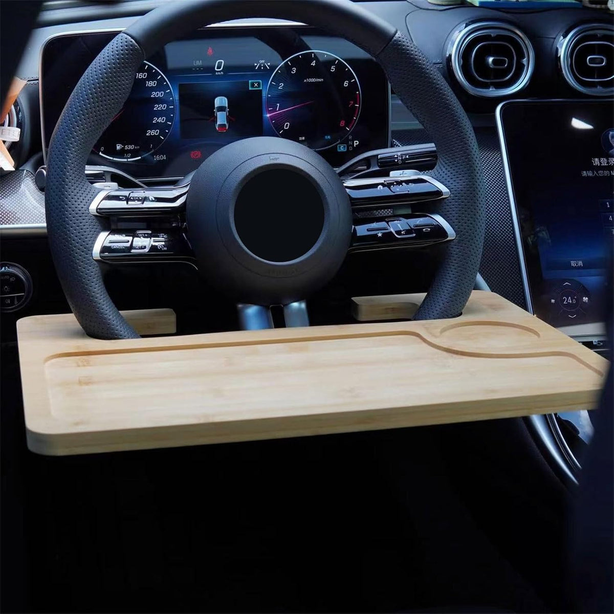 Natural Bamboos Steering for Car Double Surfaces Design Portable Foldable Food Laptop Desk Organizers Nonslip