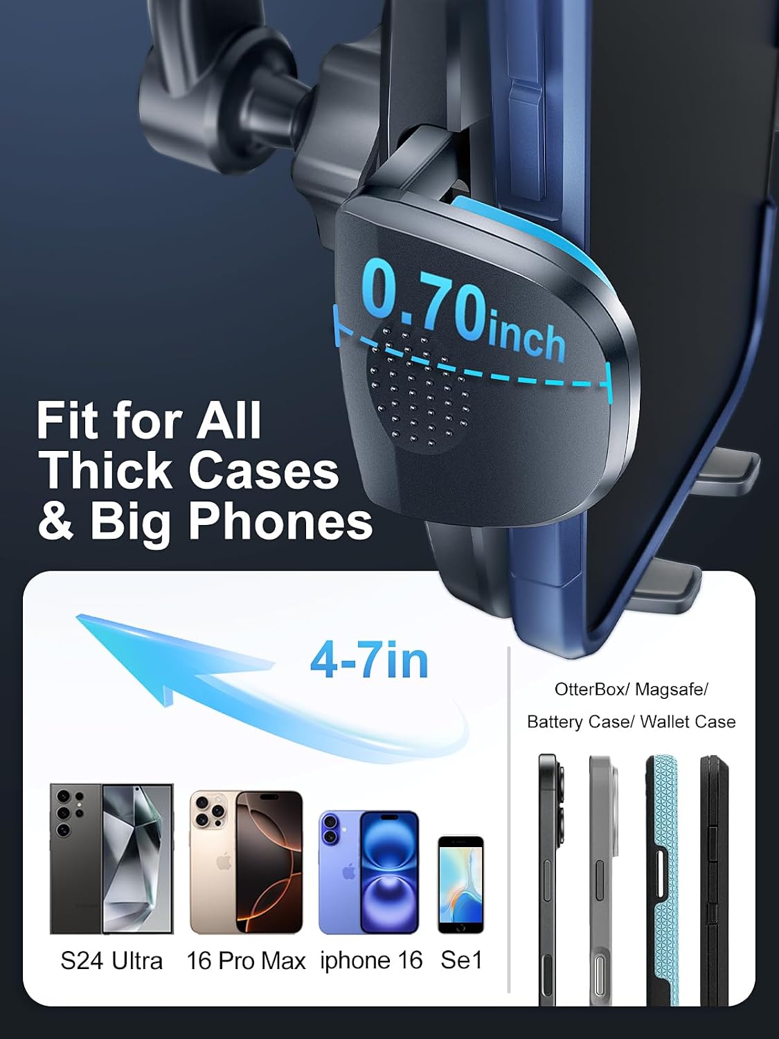 Rorhxia Car Vent Phone Mount, [Never Blocking Vent, Enjoy The Comfort of The A/C] Hands-Free Universal Extension Clip Air Phone Holder Car Fit for All Phones iPhone 17 16 15 14 13 12 Samsung More