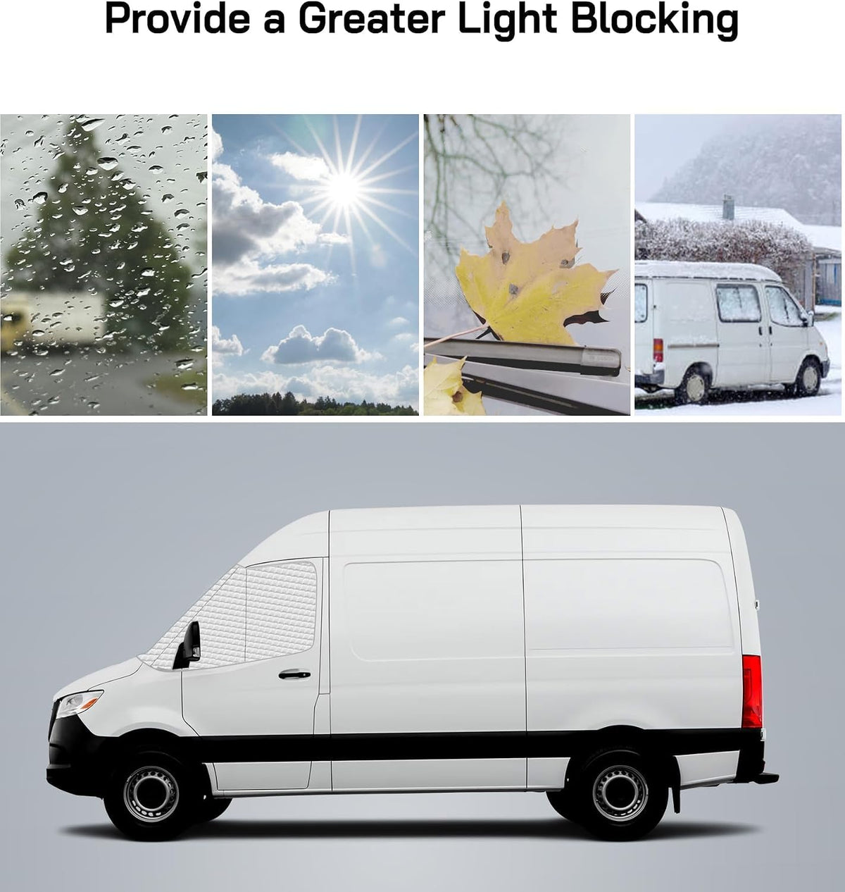 Windshield Cover for Mercedes Sprinter Van 2007-2026, Class C Windshield Snow Cover, Front Window Sunshade for UV Protection & Privacy Shield, White with Mirror Cutouts