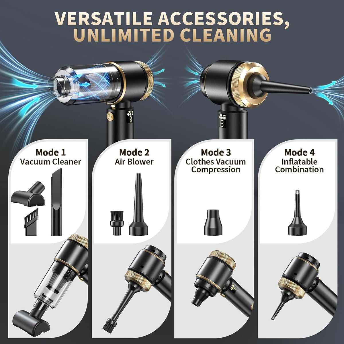 Car Vacuum, 20000PA Powerful Suction 6000mAh up to 40 Minutes Black