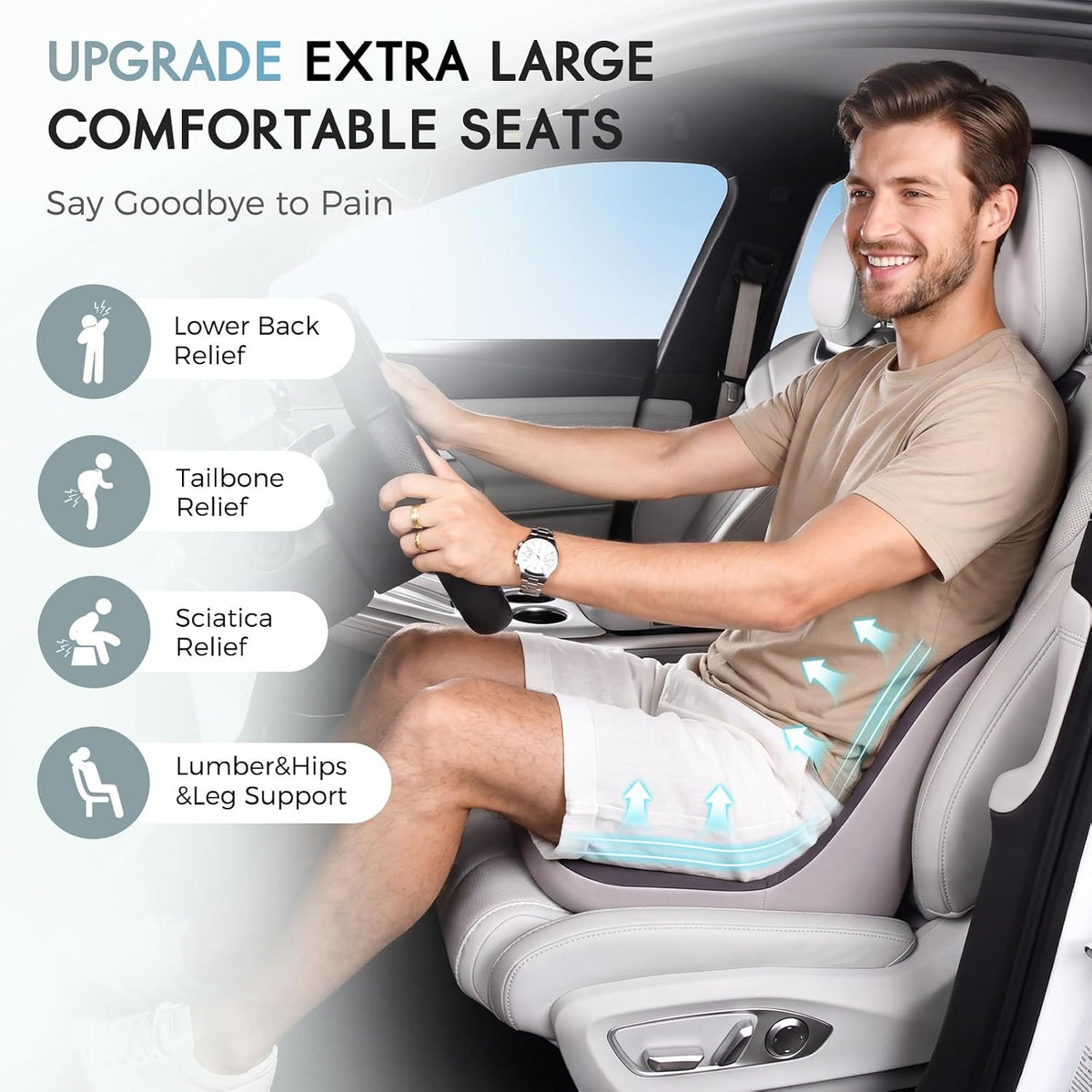 Car Seat Cushion and Lumbar Support Pillow, Larger Memory Foam Seat Cushion, Ergonomic L-Shaped Design Cushion for Back Pain Relief, Non-Slip Driving Cushion for Car, Office, Truck, Wheelchair-Black
