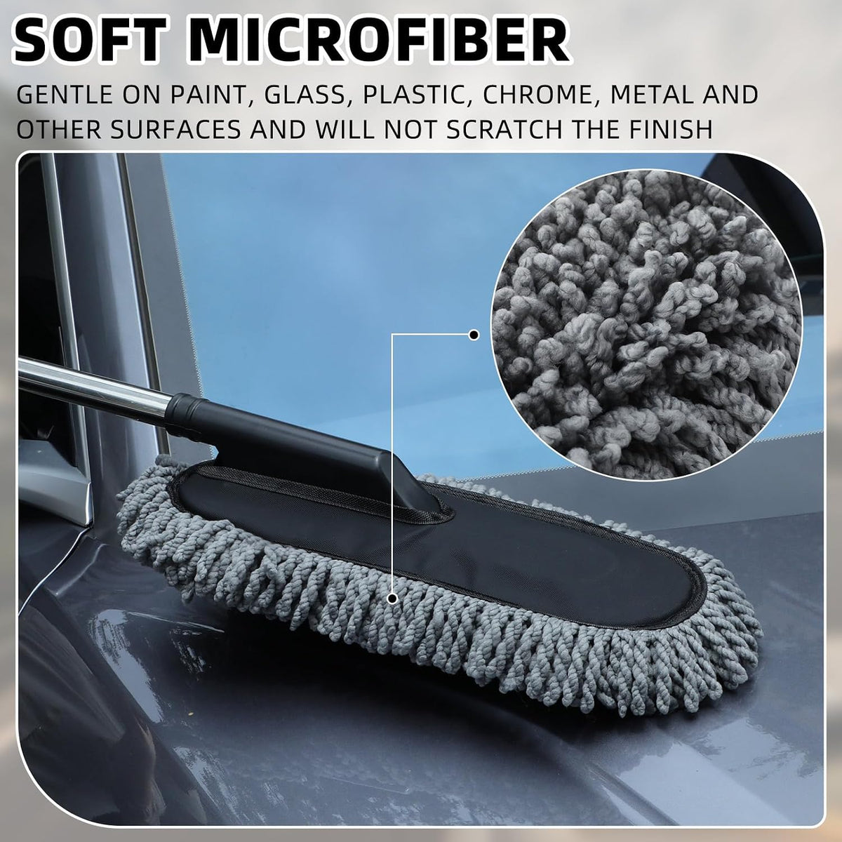 4 Pack Microfiber Car Duster Exterior Scratch Free, Gray