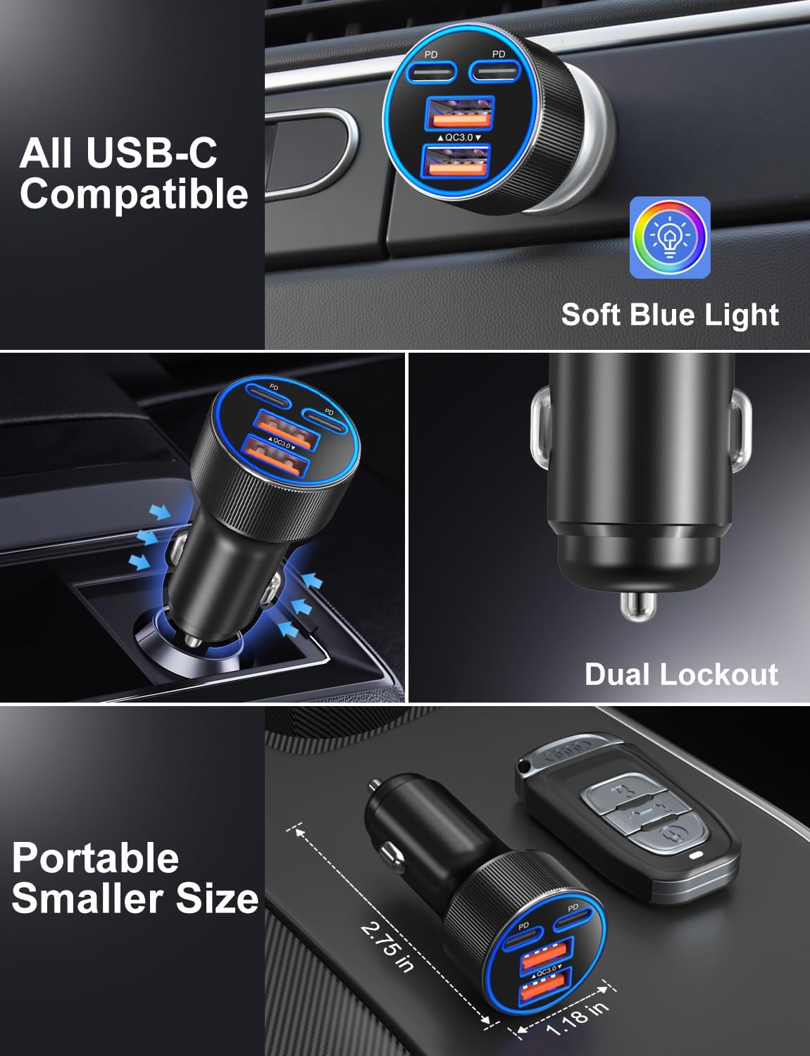 USB C Car Charger, 3 Pack 90W 4-Port Dual 45W Super Fast Car Phone Charger