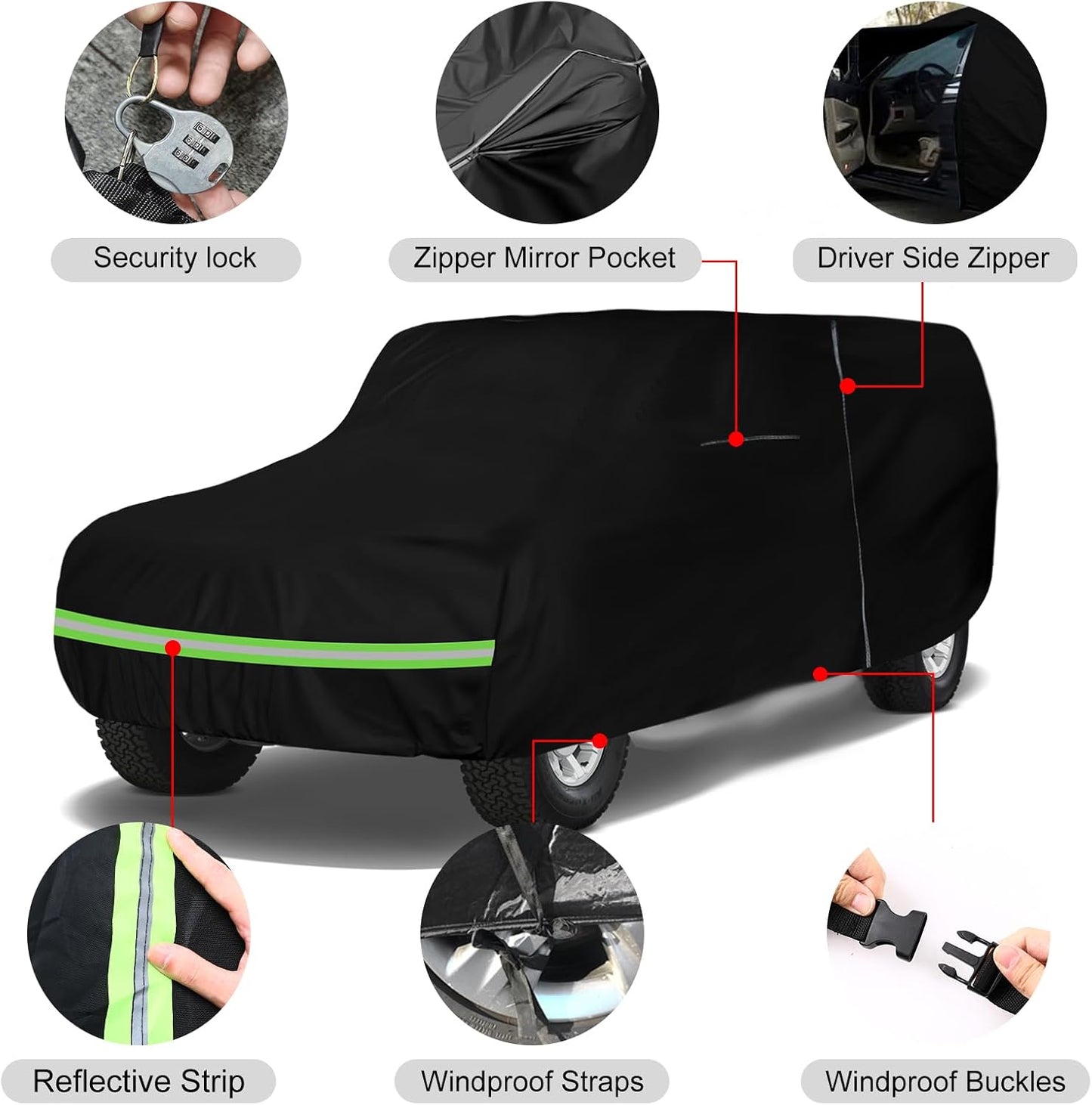 Waterproof Car Covers Replace for 1978-1996 Ford Bronco, 6 Layers All Weather Custom-fit Car Cover with Zipper Door & Windproof Bands for Snow Rain Dust Hail Protection