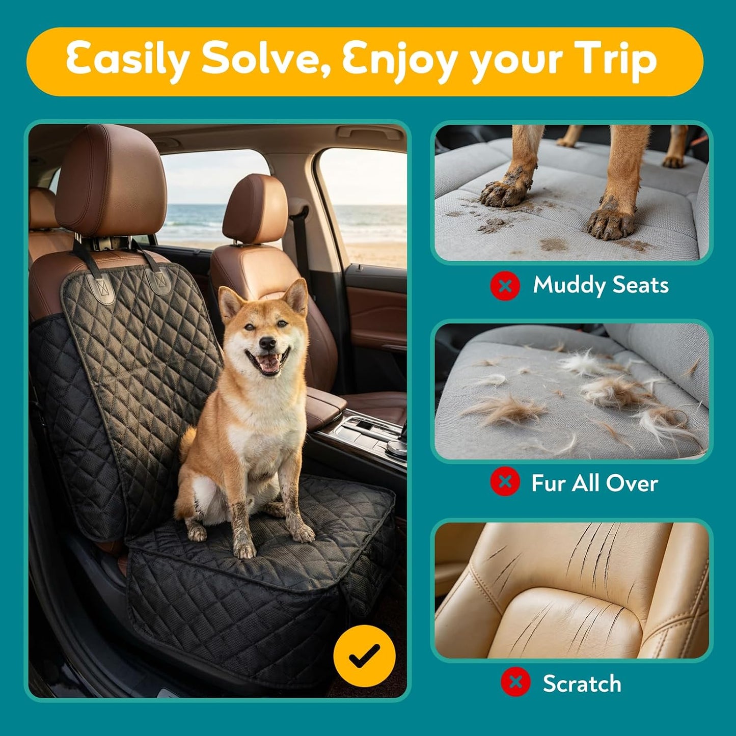 Dog Car Seat Covers Waterproof Front Pet Seat Cover, Full Protection Seat Cover with Side Flaps for SUV Truck Car, Nonslip Scratchproof Universal Fit, Black